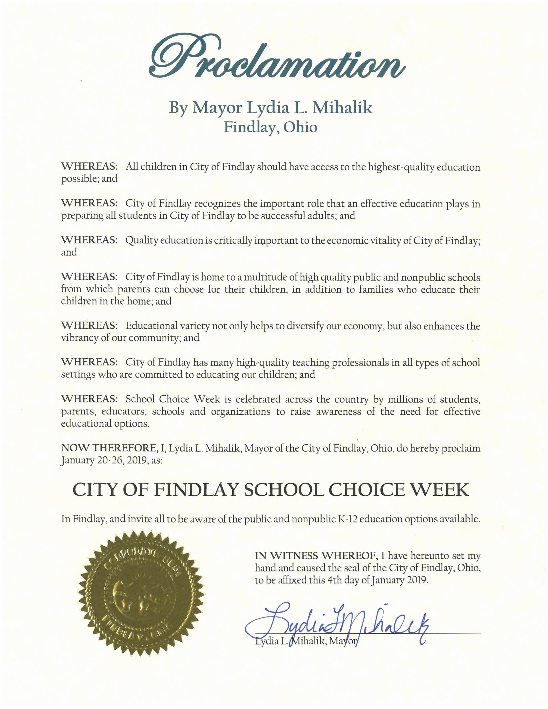 2019.01.20-26.City of Findlay School Choice Week