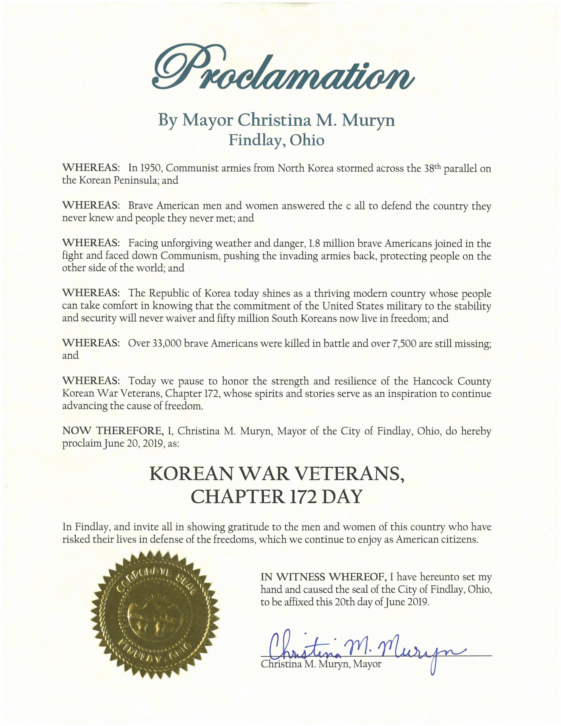 2019.06.20.Korean War Veterans Chapter 172 Day