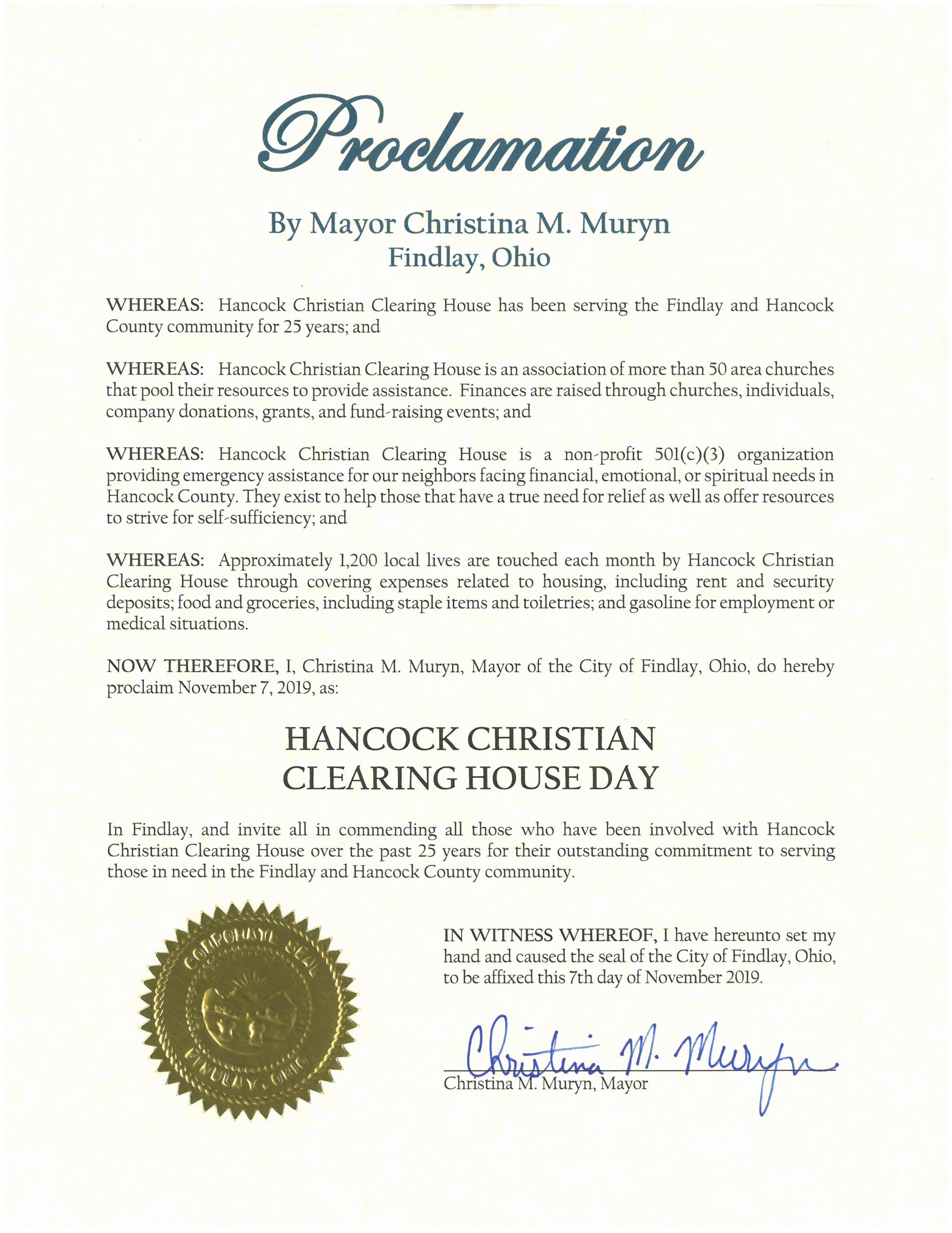 2019.11.07.Hancock Christian Clearing House Day