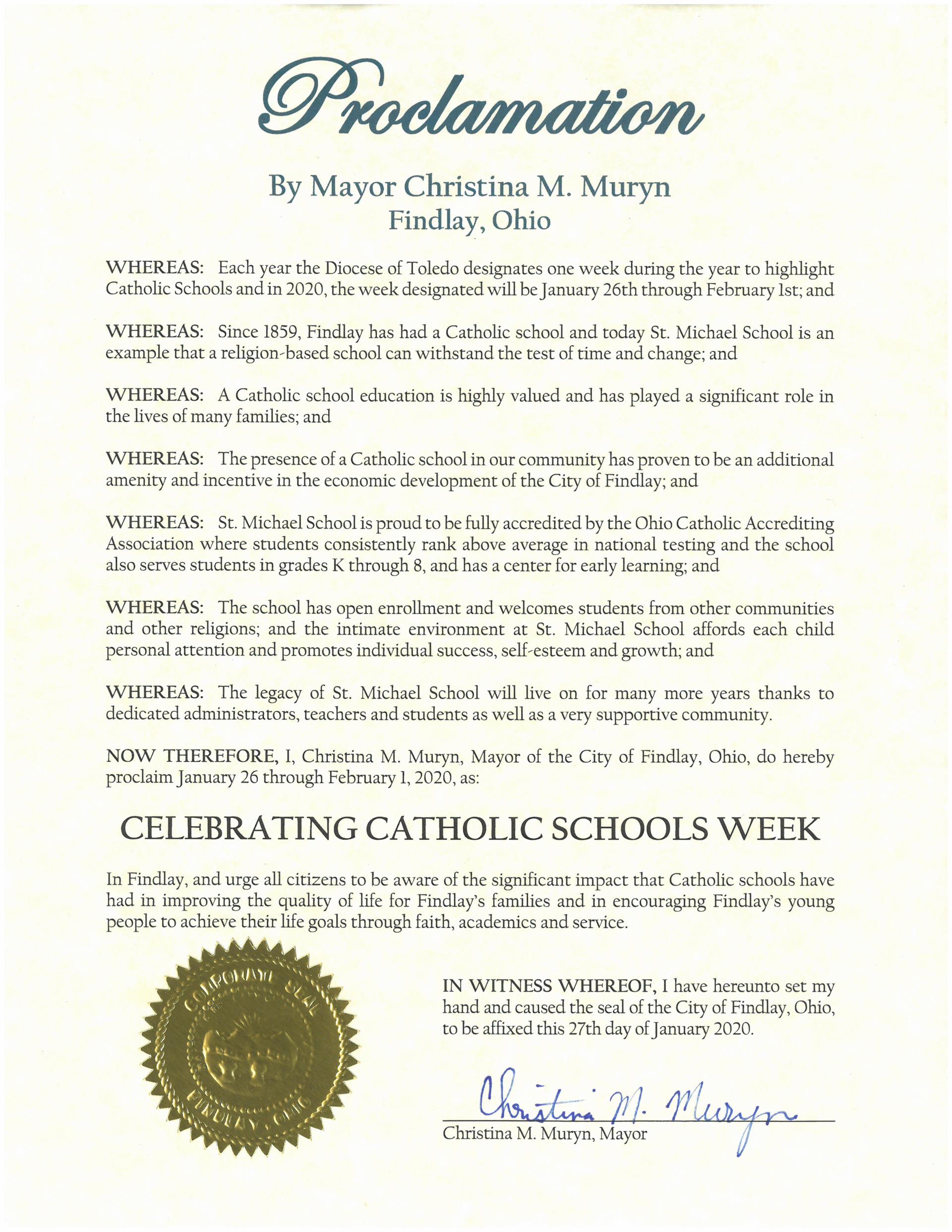 2020.01.27.Celebrating Catholic Schools Week Proclamation