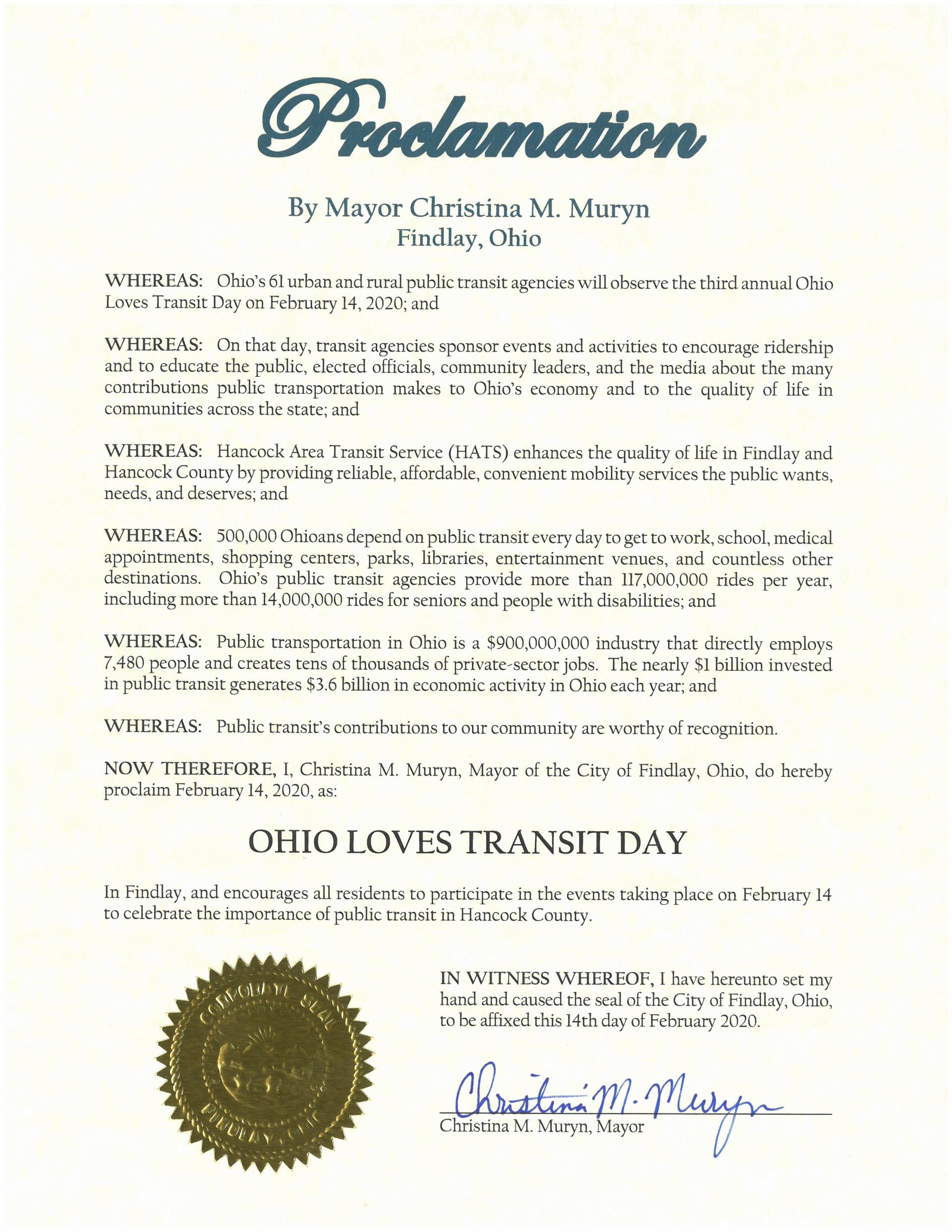 2020.02.14.Ohio Loves Transit Day Proclamation