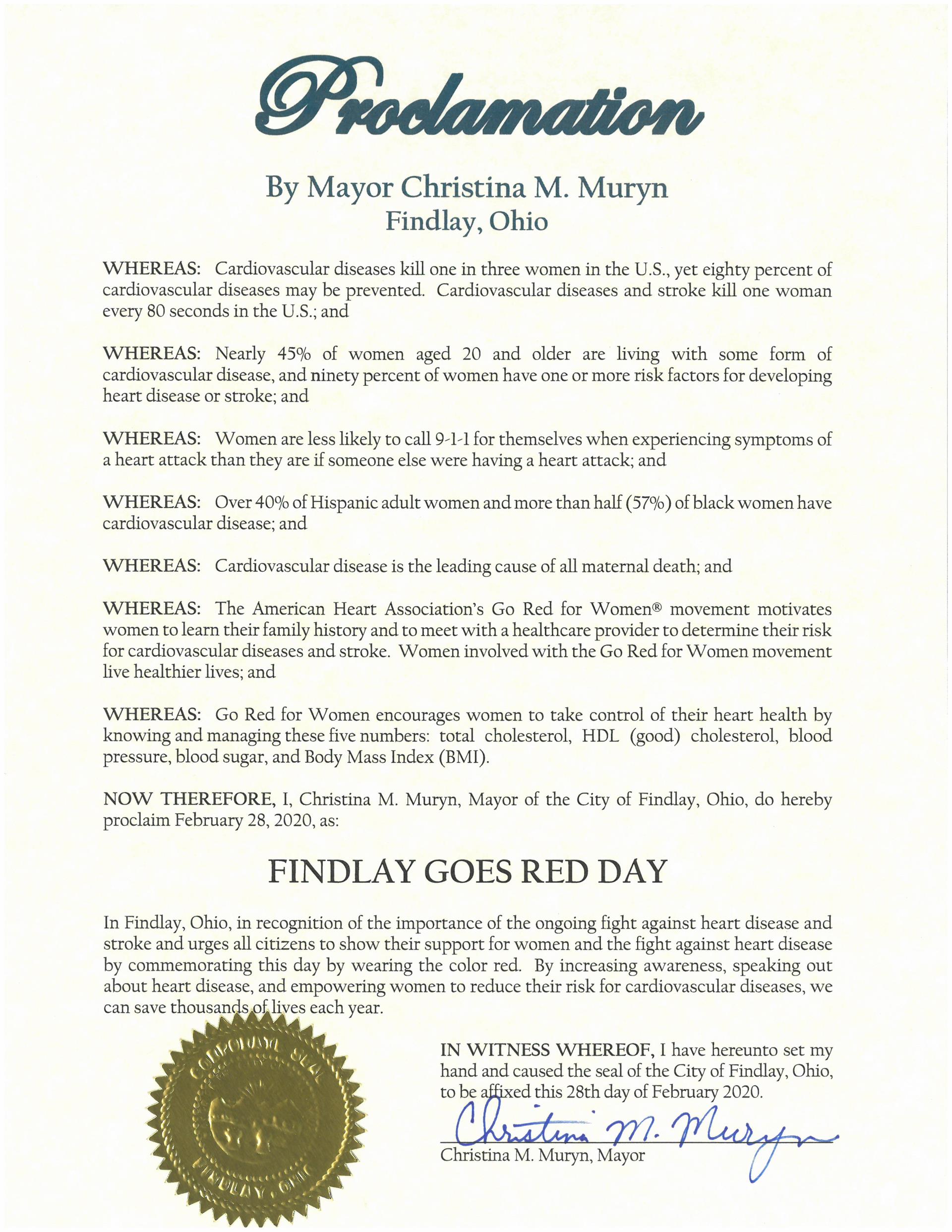 2020.02.28.Findlay Goes Red Day Proclamation