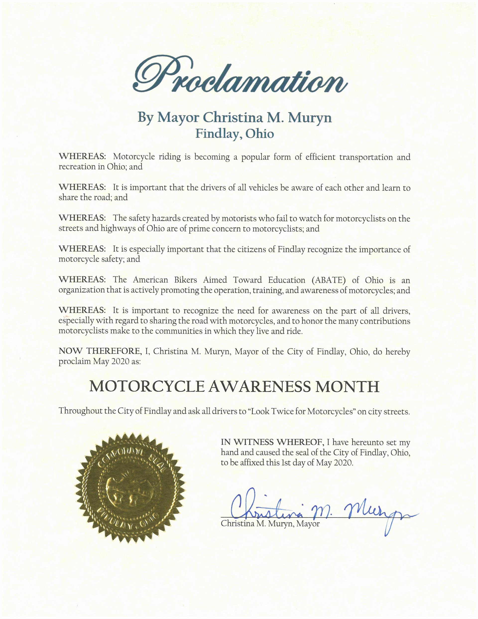 2020.05.Motorcycle Awareness Month Proclamation