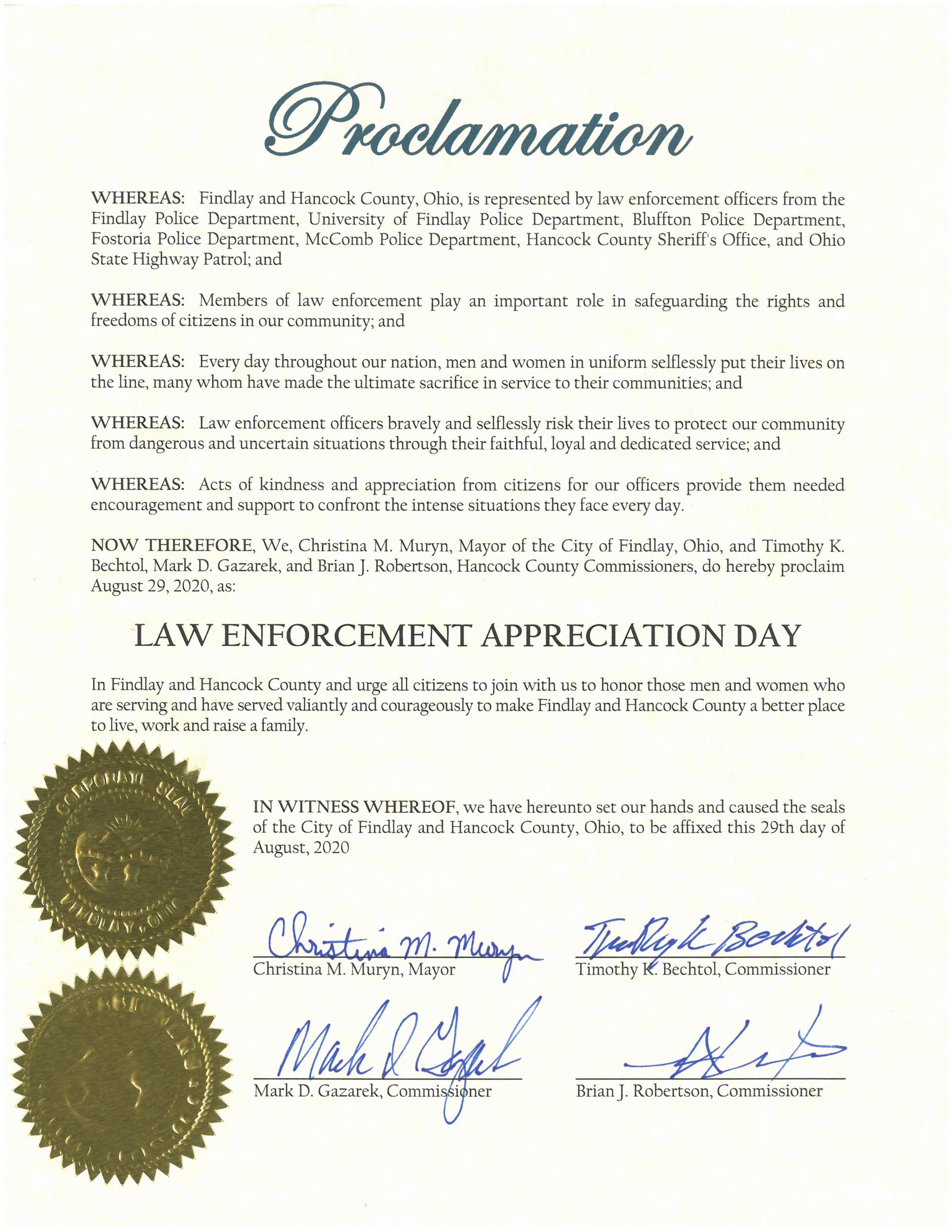 2020.08.29.Law Enforcement Appreciation Day Proclamation