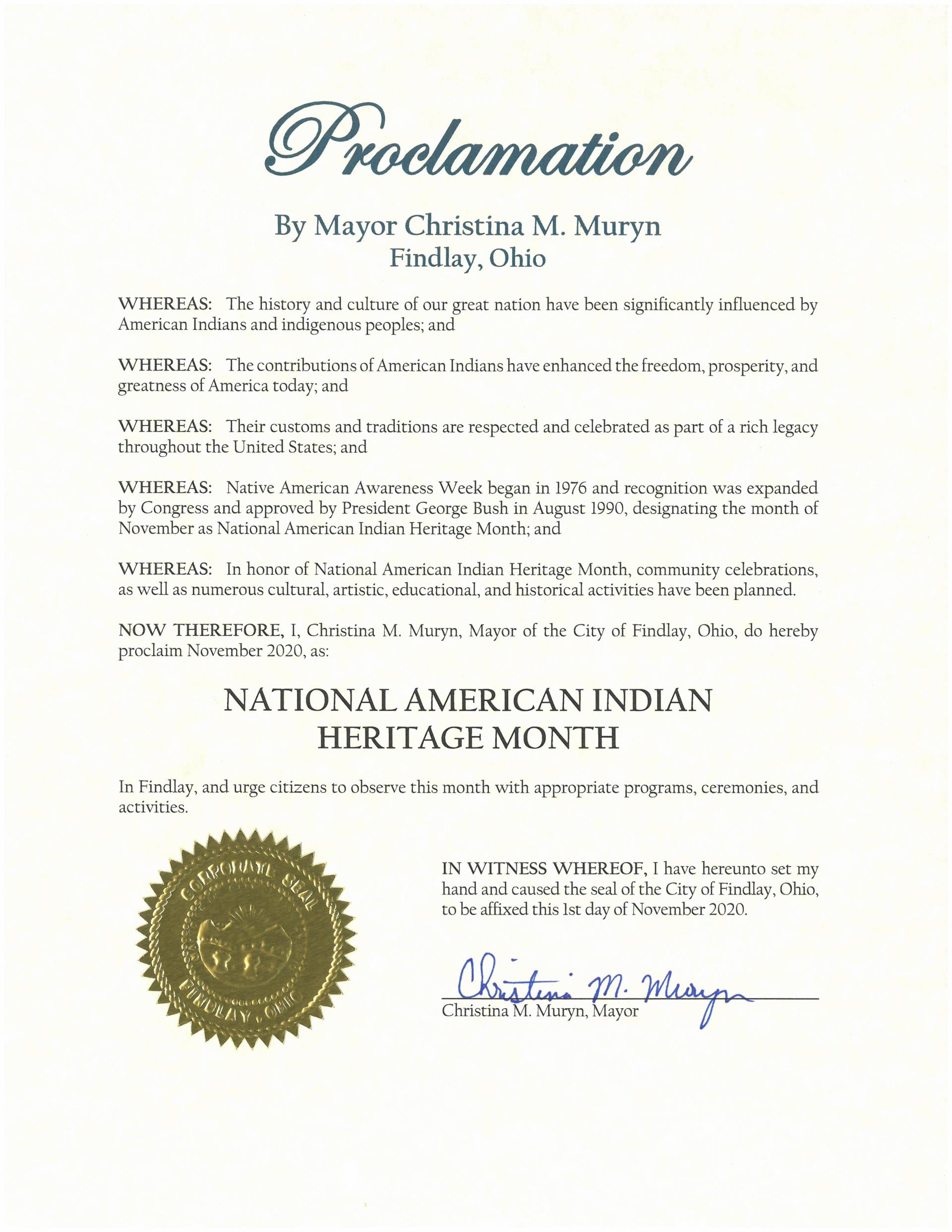 2020.11.National American Indian Heritage Month Proclamation