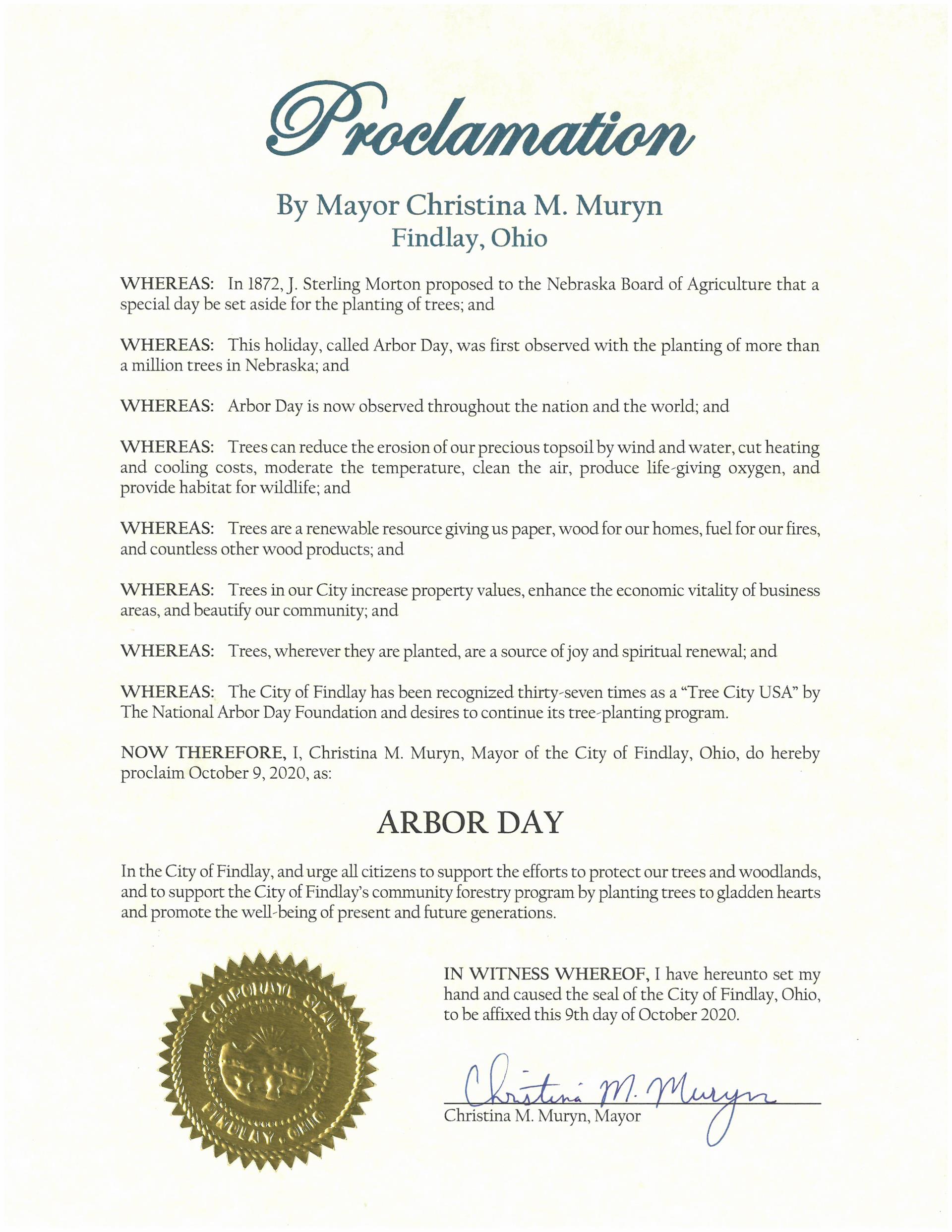 2020.10.09.Arbor Day Proclamation