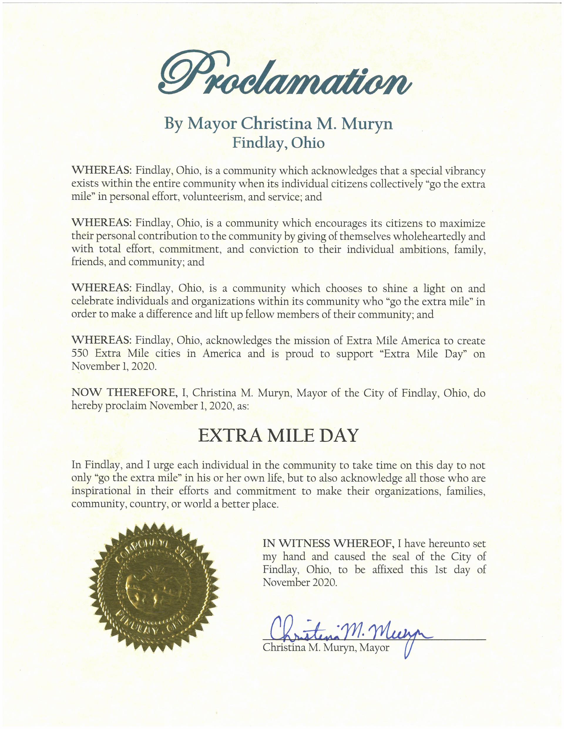 2020.11.01.Extra Mile Day Proclamation