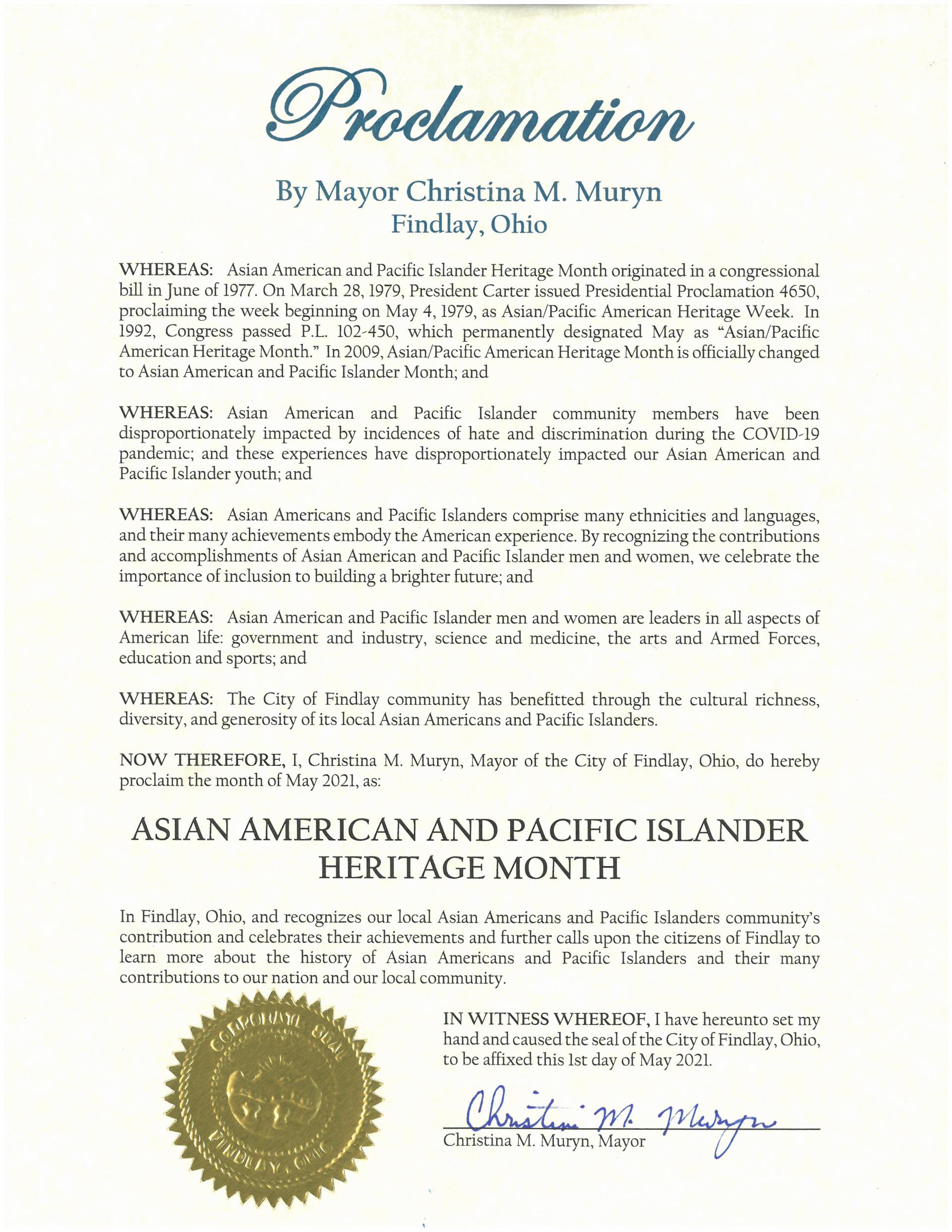 Asian American and Pacific Islander Heritage Month Proclamation