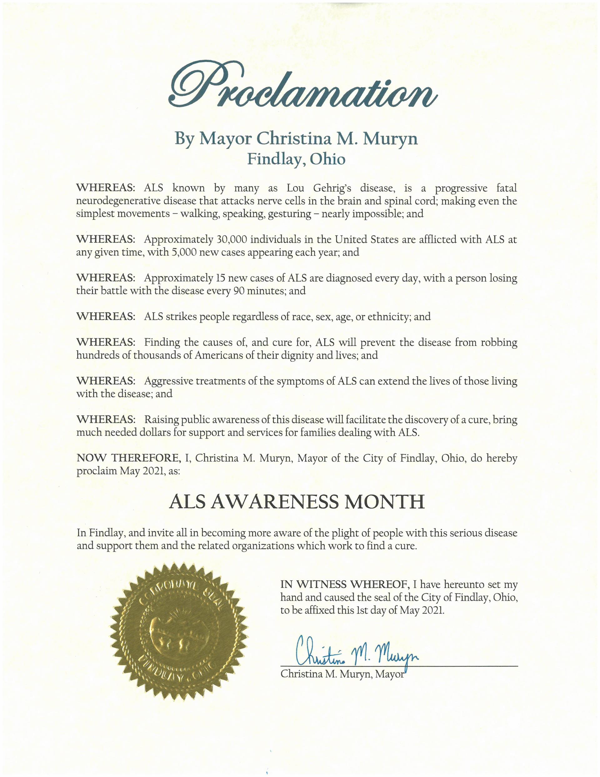 ALS Awareness Month Proclamation