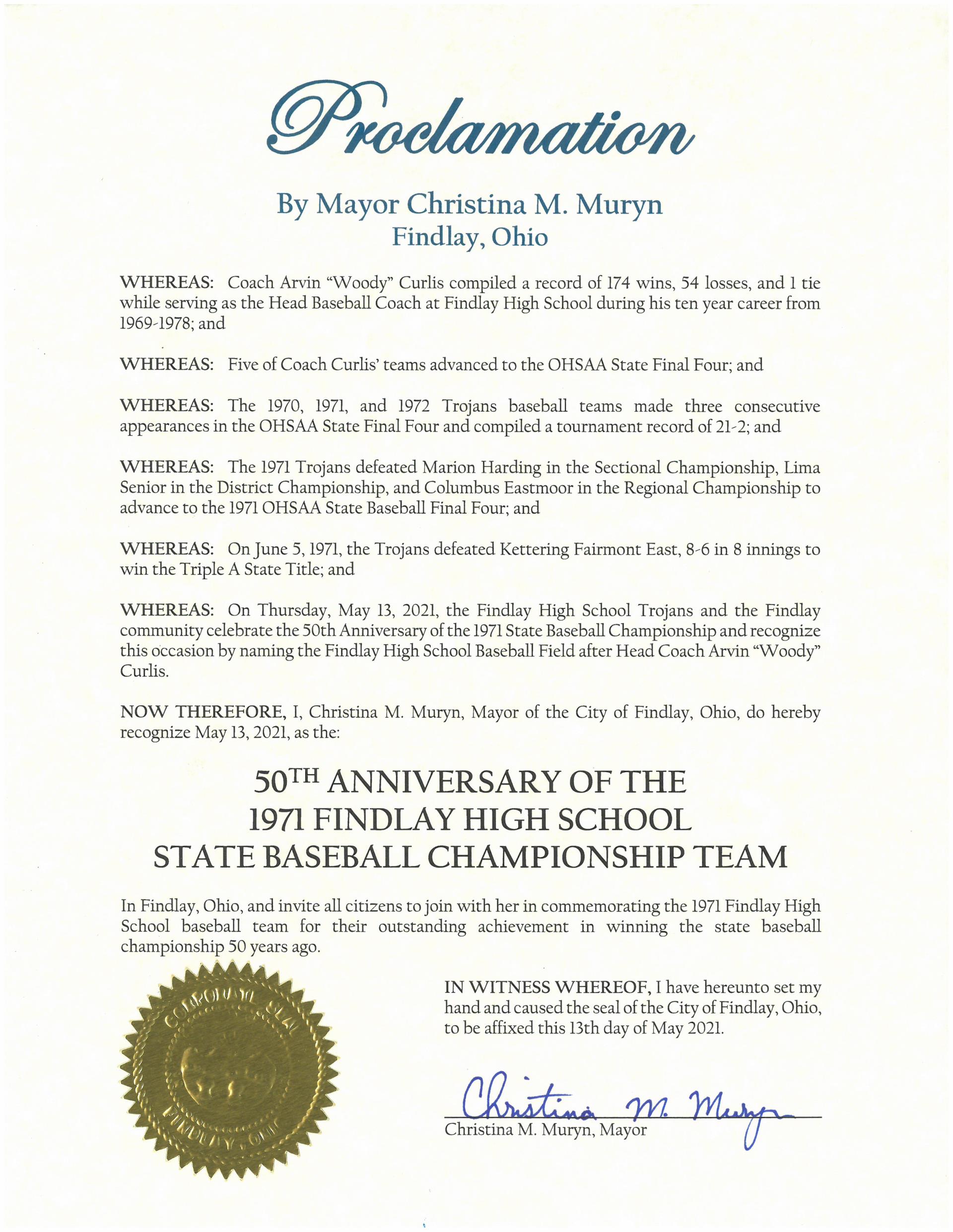 2021.05.13.FHS Baseball 1971 State Champs Proclamation