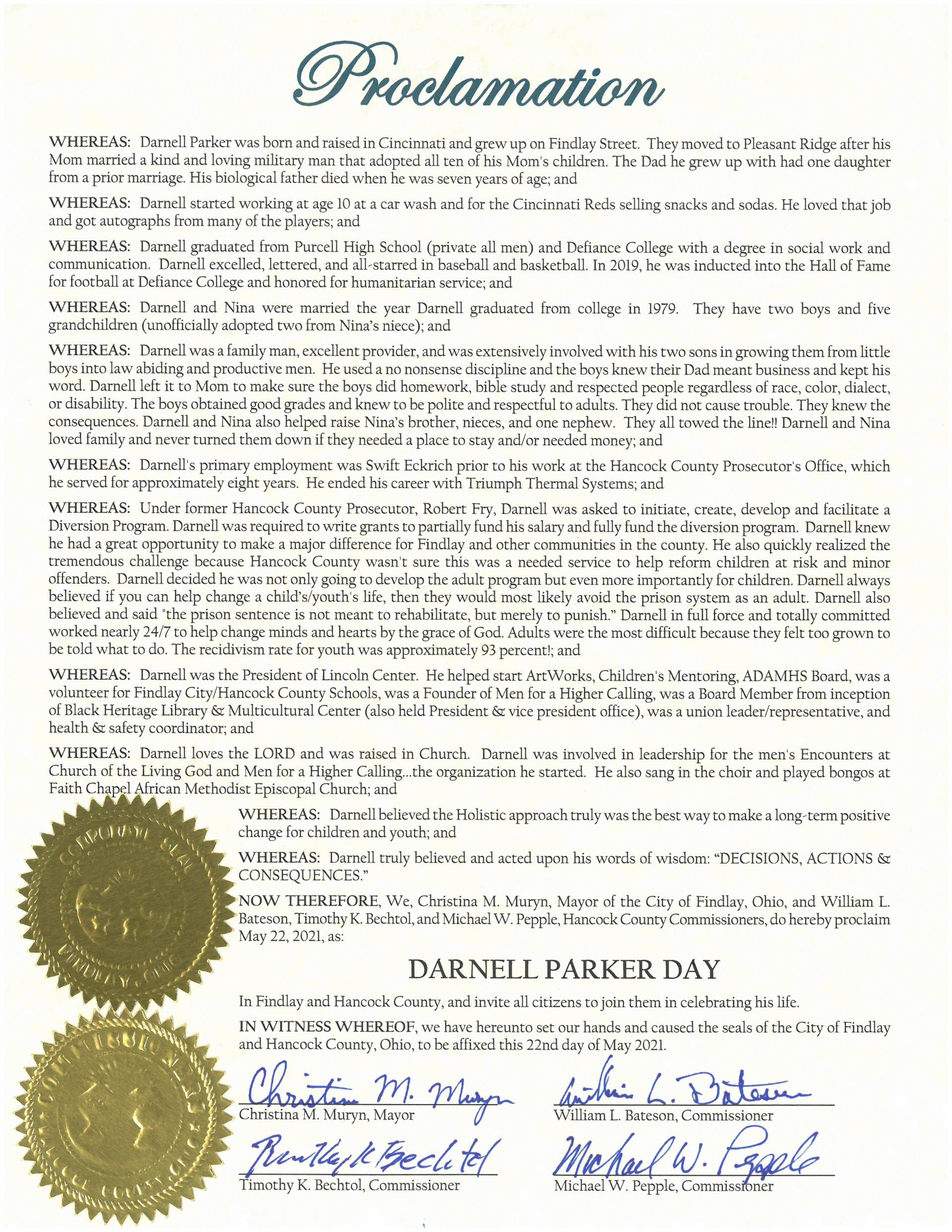 2021.05.22.Darnell Parker Day Proclamation