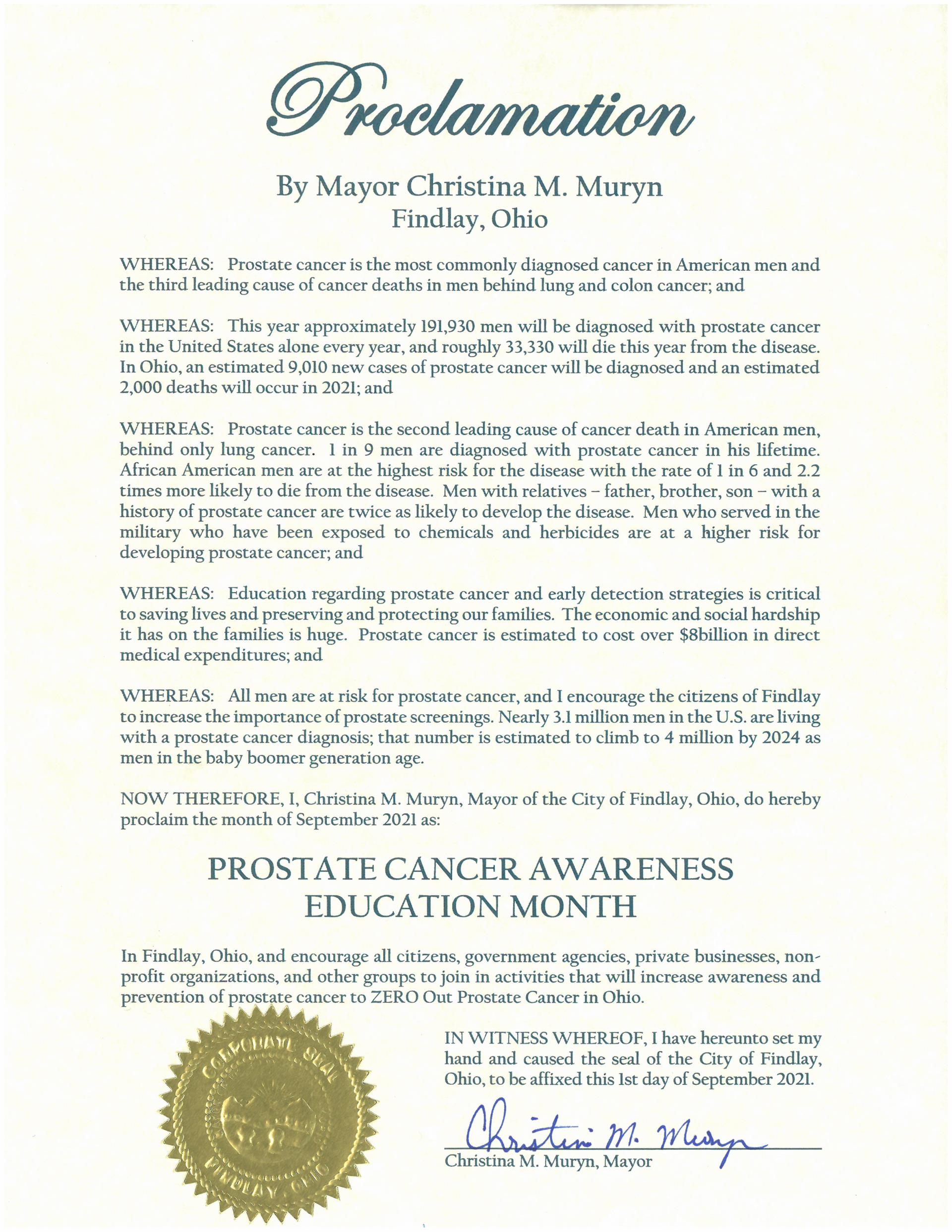 2021.09.01.Prostate Cancer Awareness Education Month Proclamation