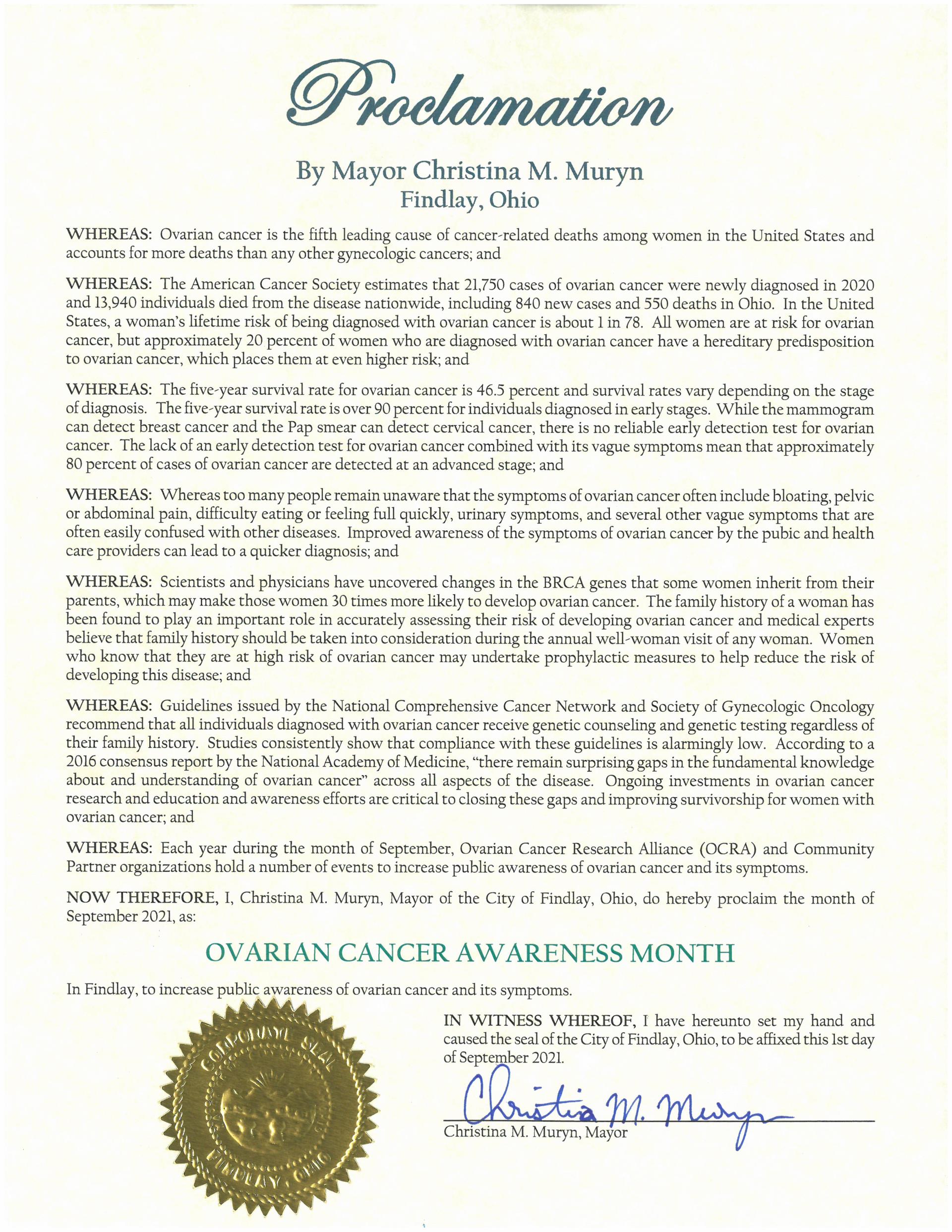 2021.09.Ovarian Cancer Awareness Month Proclamation