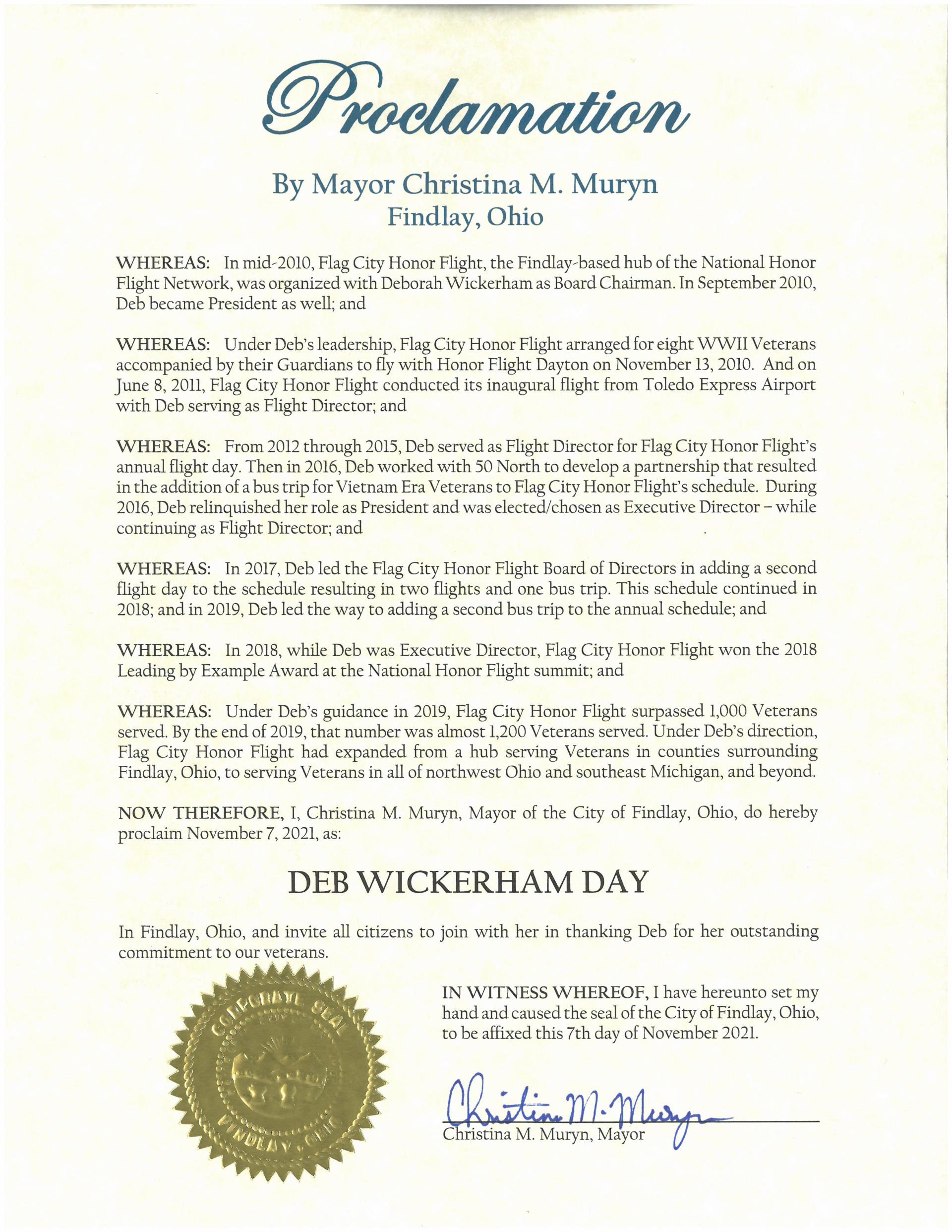 2021.11.07.Deb Wickerham Day Proclamation