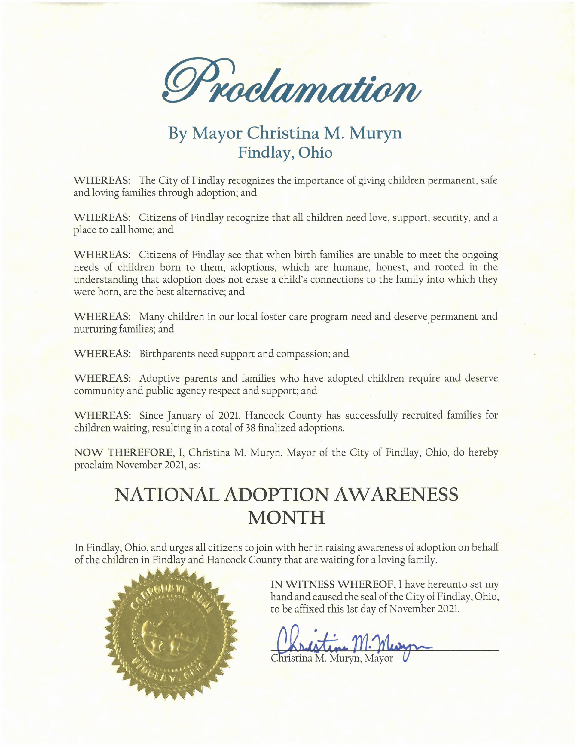 2021.11.National Adoption Awareness Month Proclamation