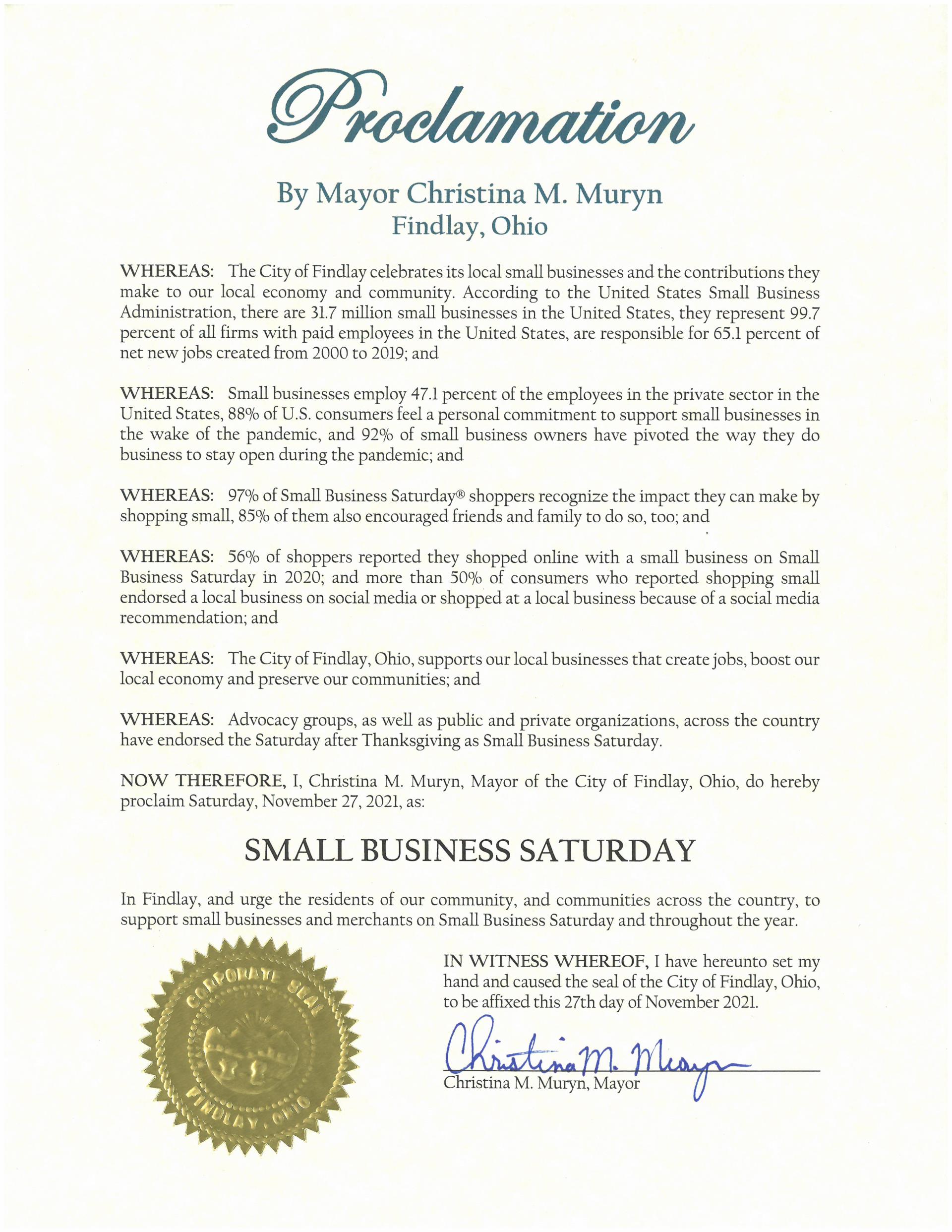 2021.11.27.Small Business Saturday Proclamation