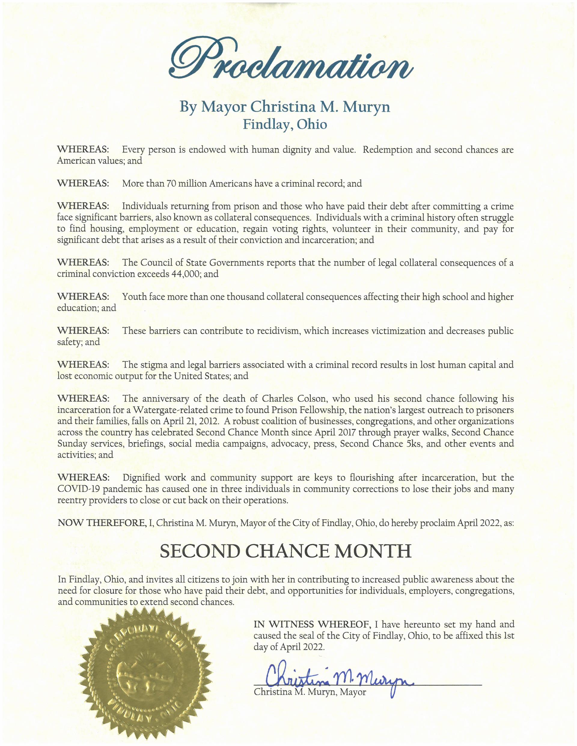 2022.04.Second Chance Month Proclamation