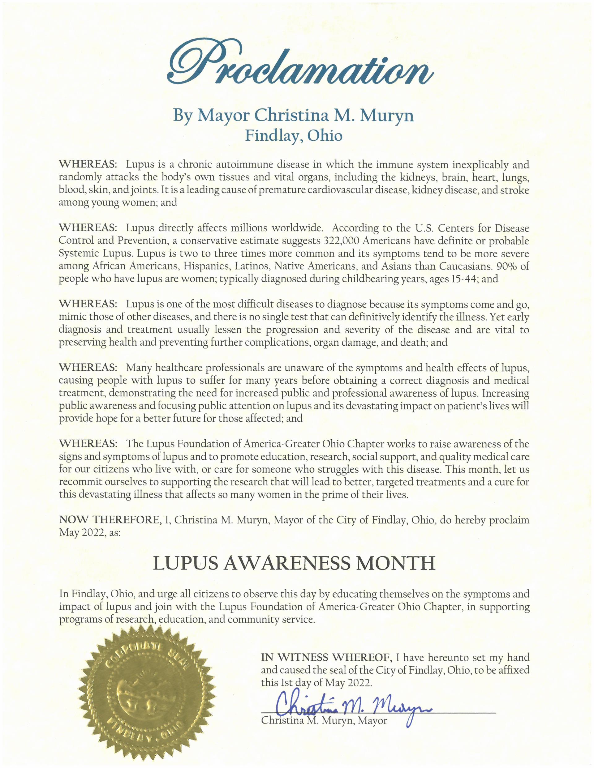 2022.05.Lupus Awareness Month Proclamation