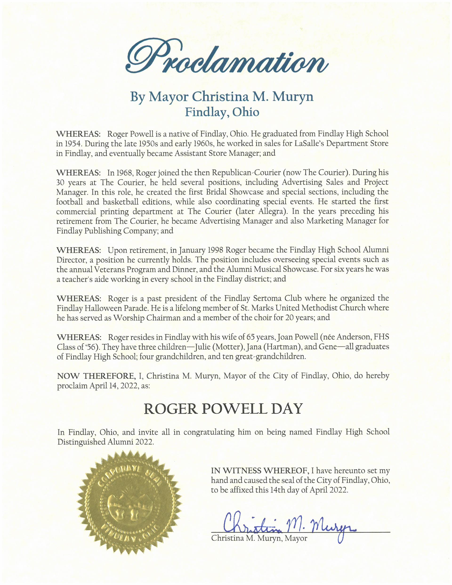 2022.04.14.Roger Powell Day Proclamation