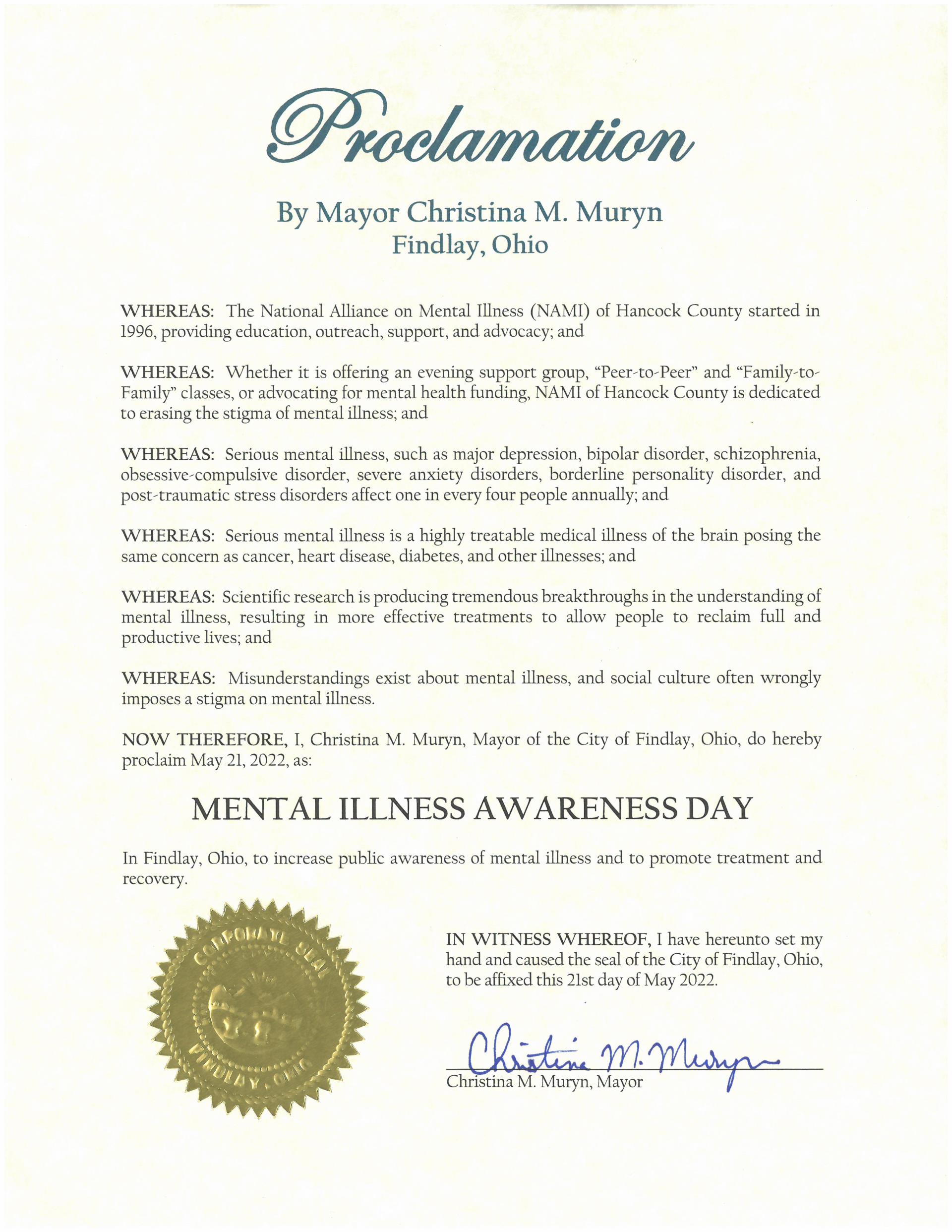 2022.05.21.Mental Illness Awareness Day Proclamation