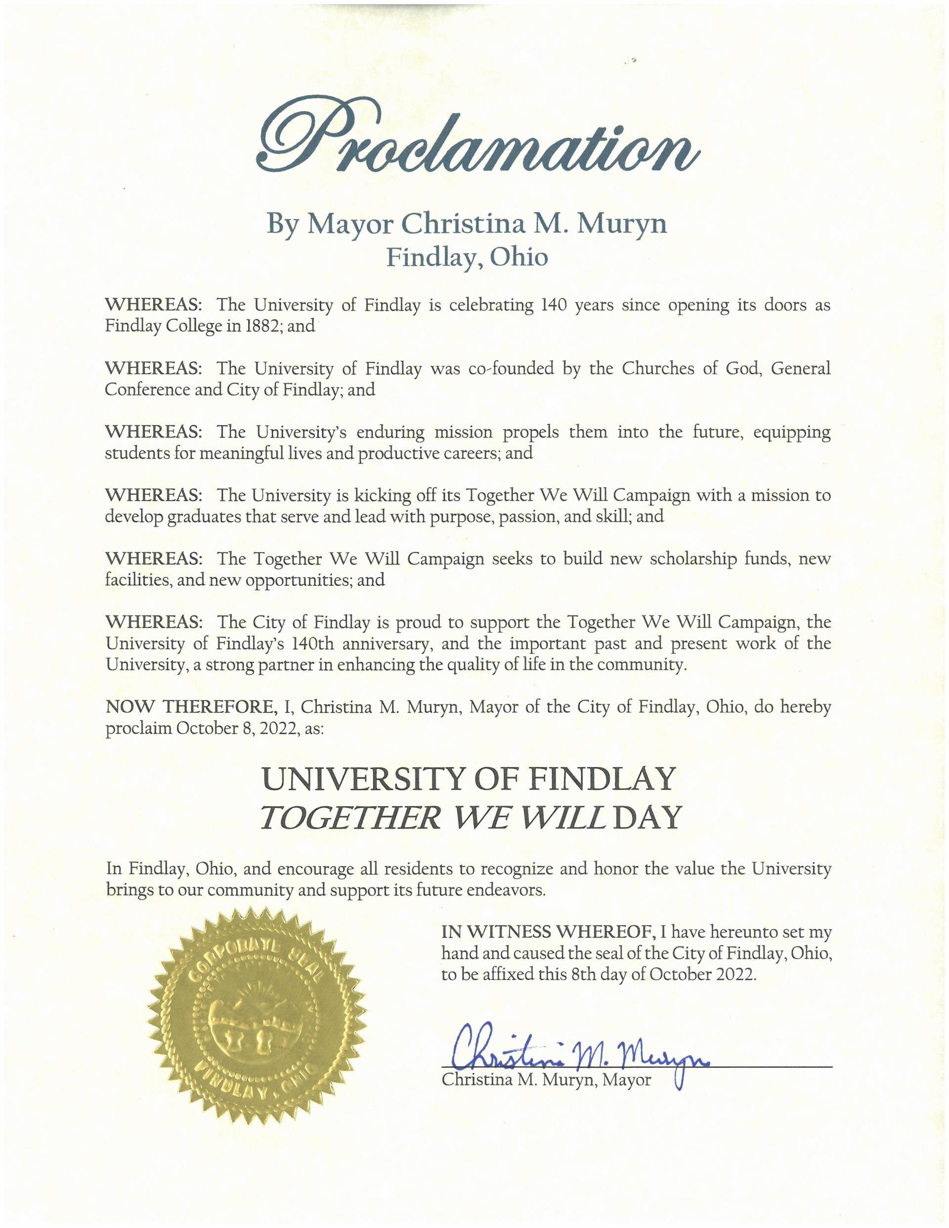 2022.10.08.UF Together We Will Day Proclamation