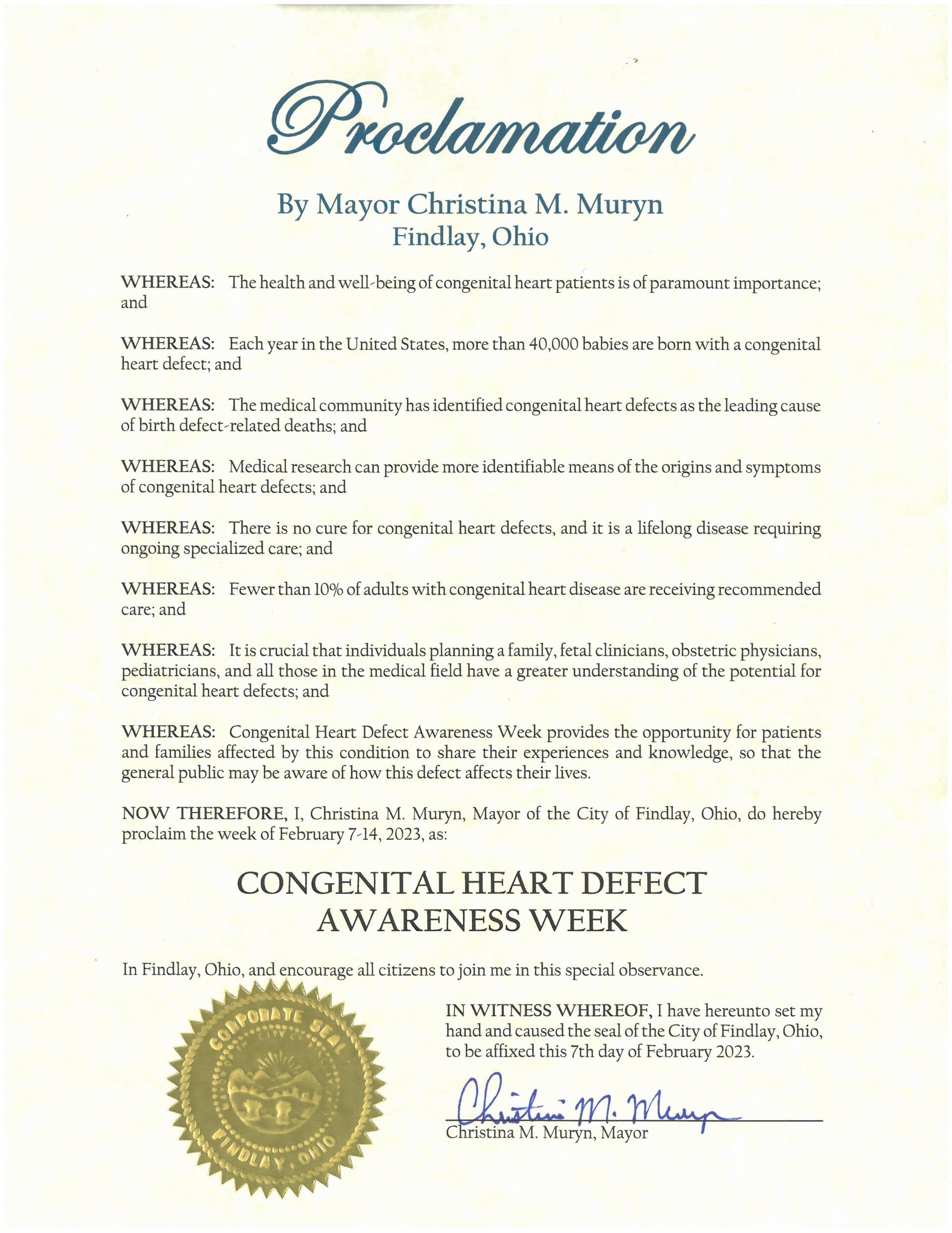 2023.02.07-14.Congenital Heart Defect Awareness Week Proclamation