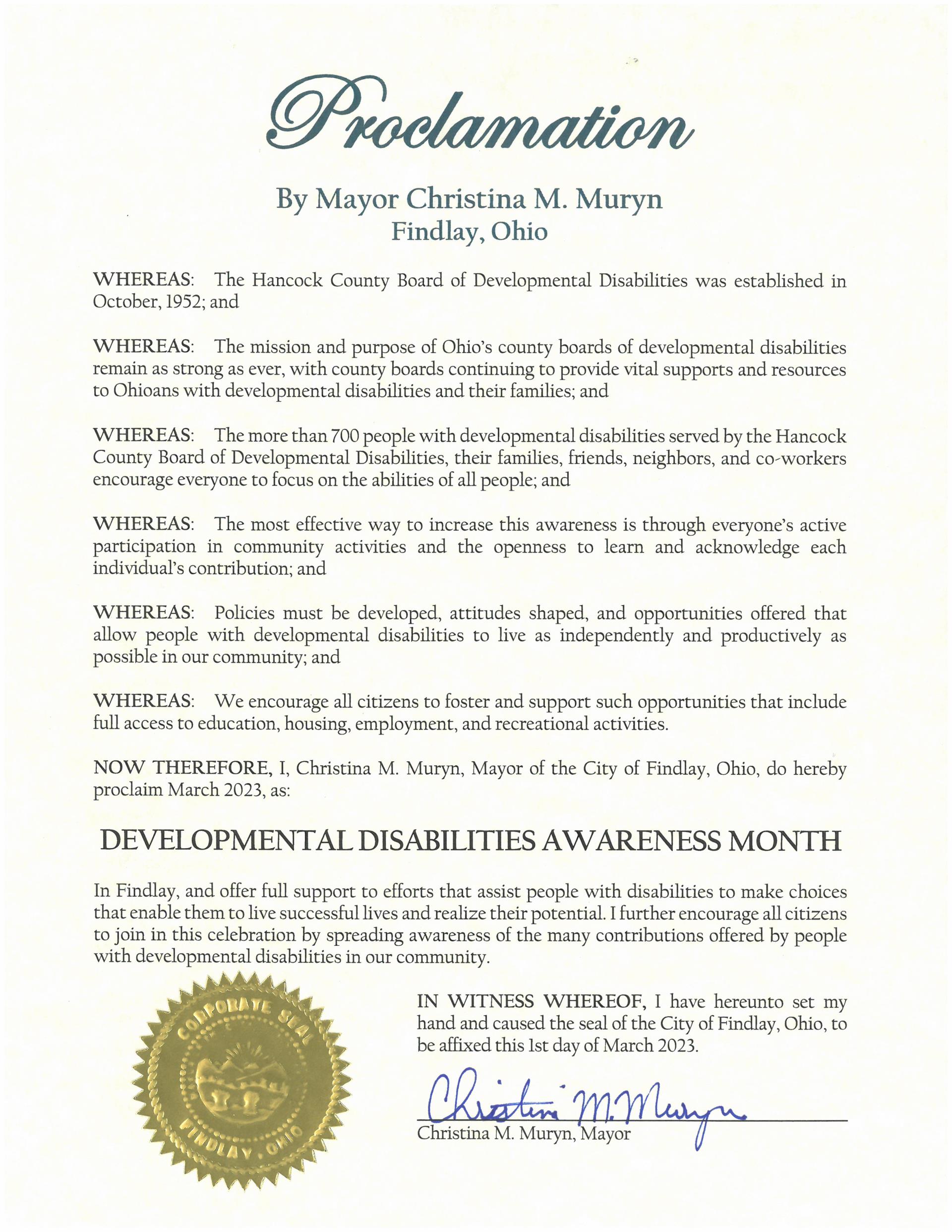 2023.03.Developmental Disabilities Awareness Month Proclamation