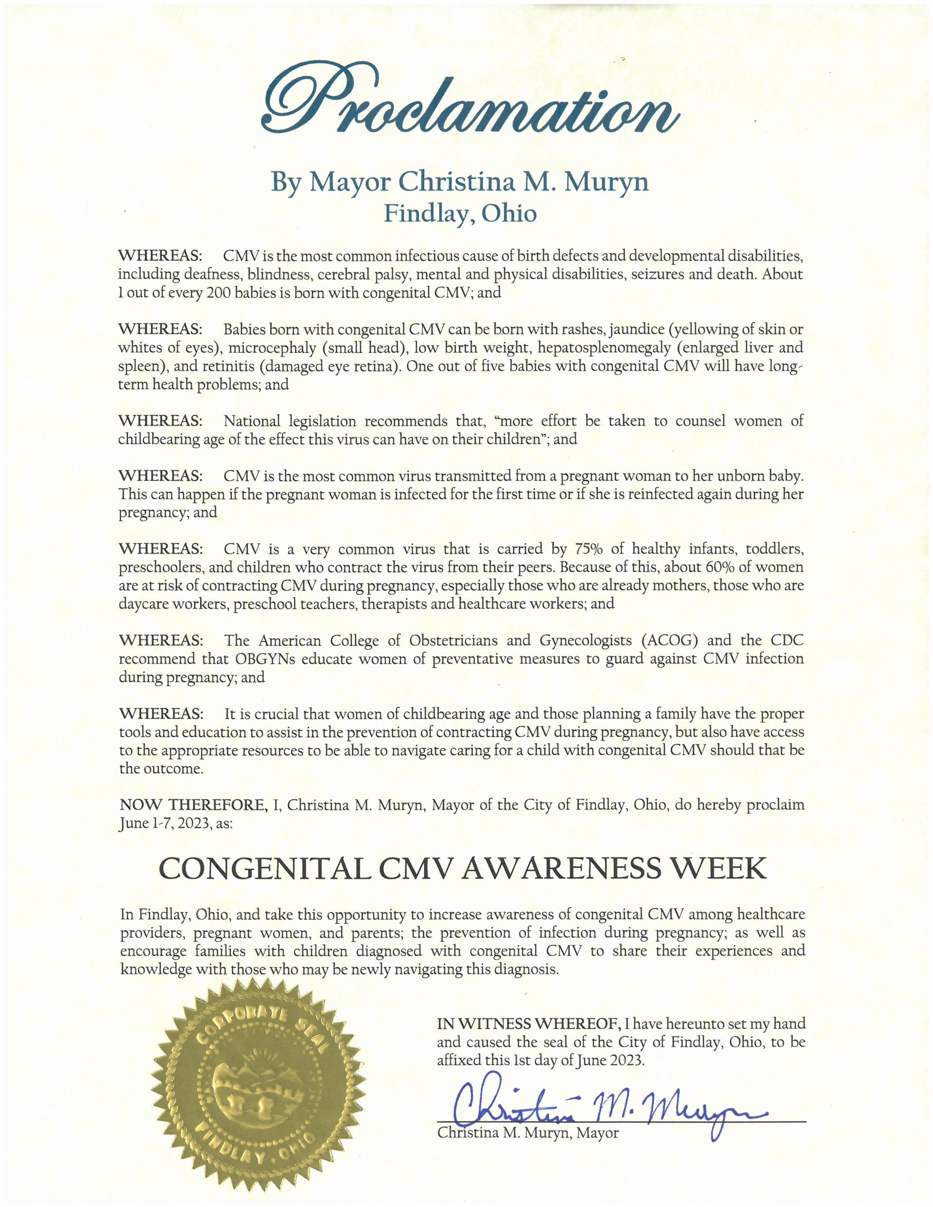 2023.06.01-.07.Congenital CMV Awareness Week Proclamation