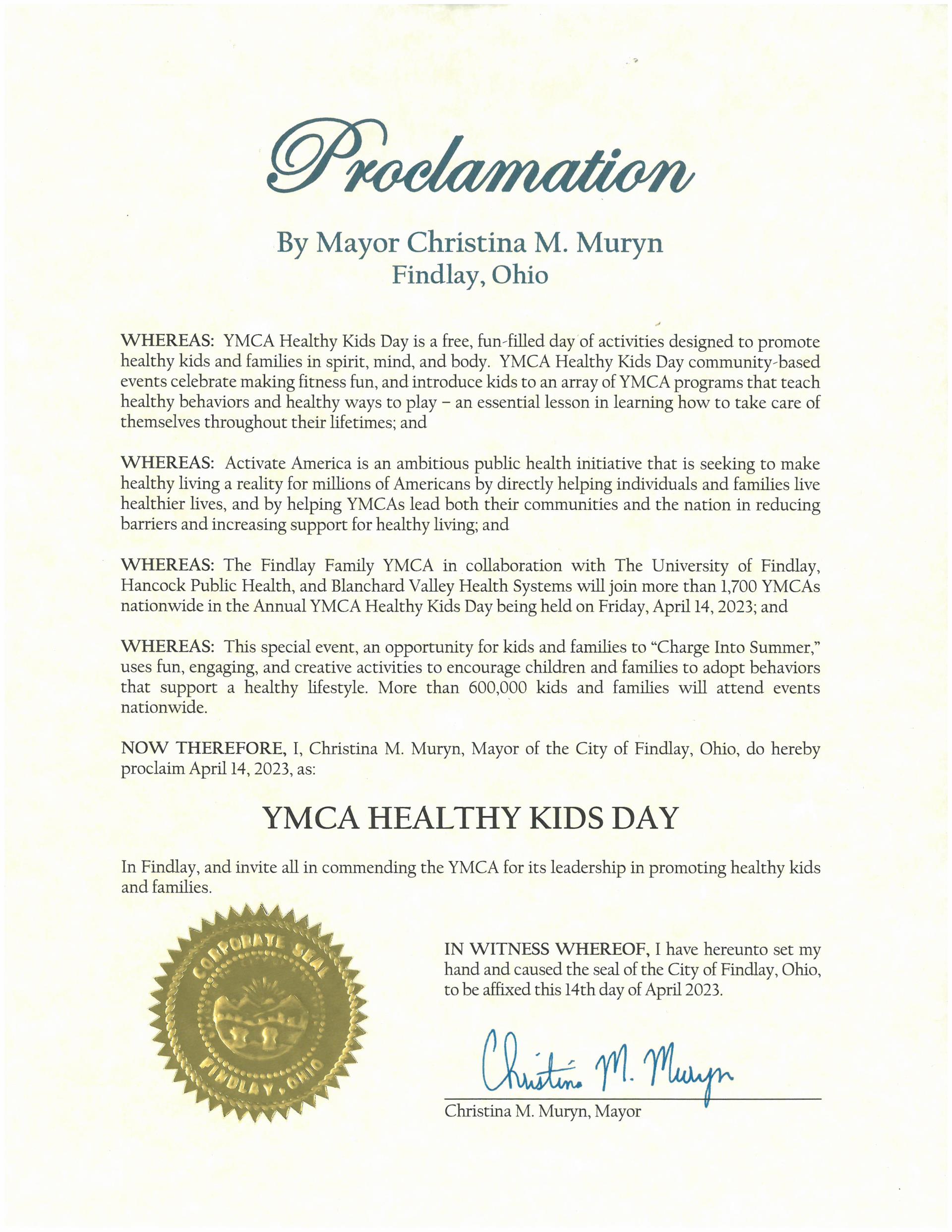 2023.04.14.YMCA Healthy Kids Day Proclamation