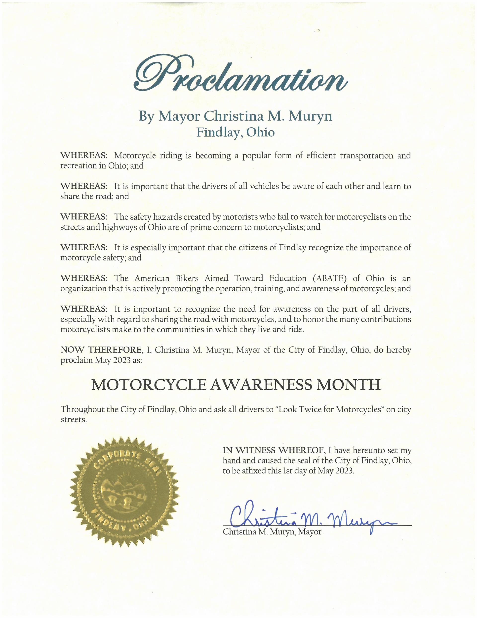 2023.05.Motorcycle Awareness Month Proclamation