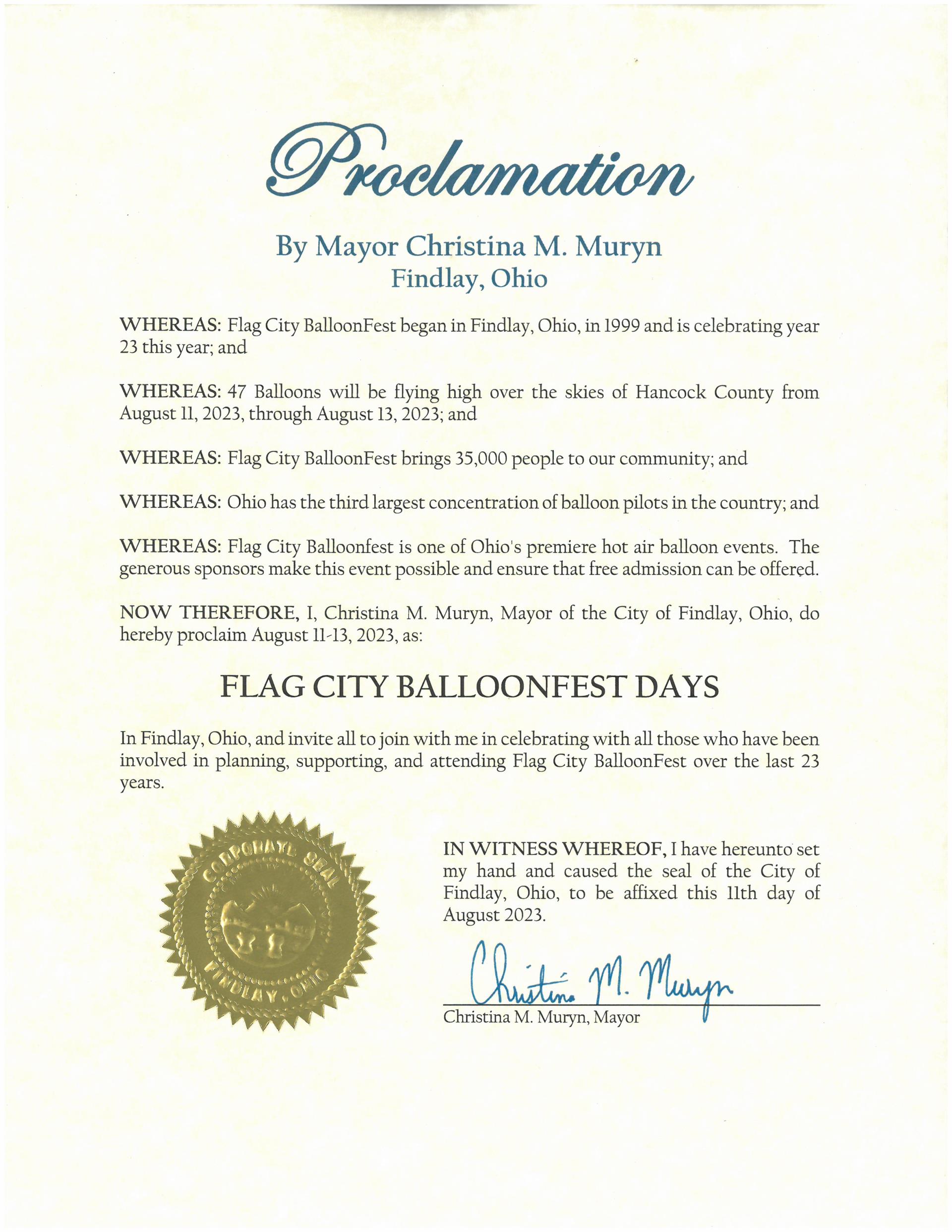 2023.08.11-13.Flag City BalloonFest Days Proclamation