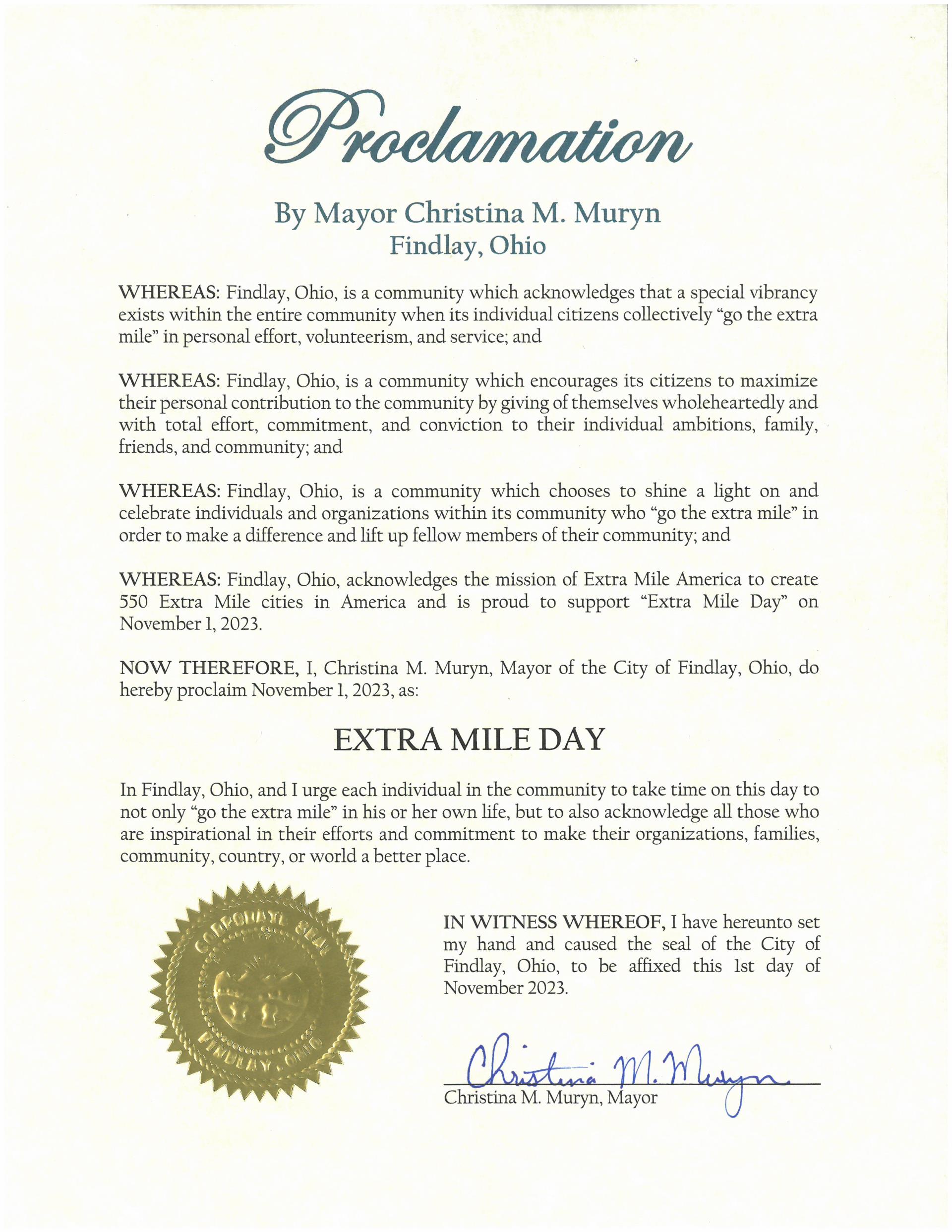 2023.11.01.Extra Mile Day Proclamation