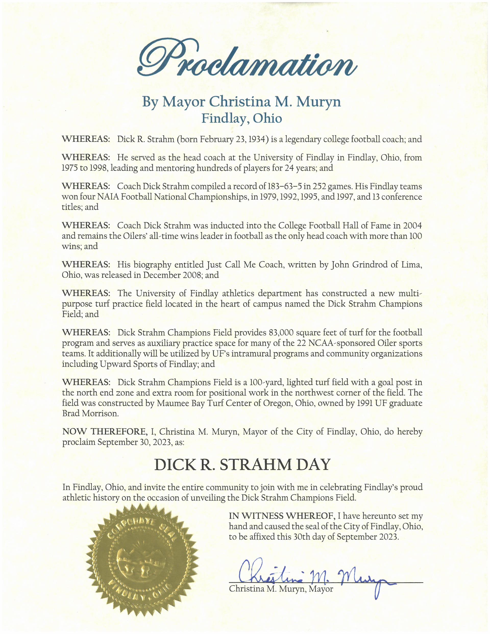 2023.09.30.Dick Strahm Day Proclamation