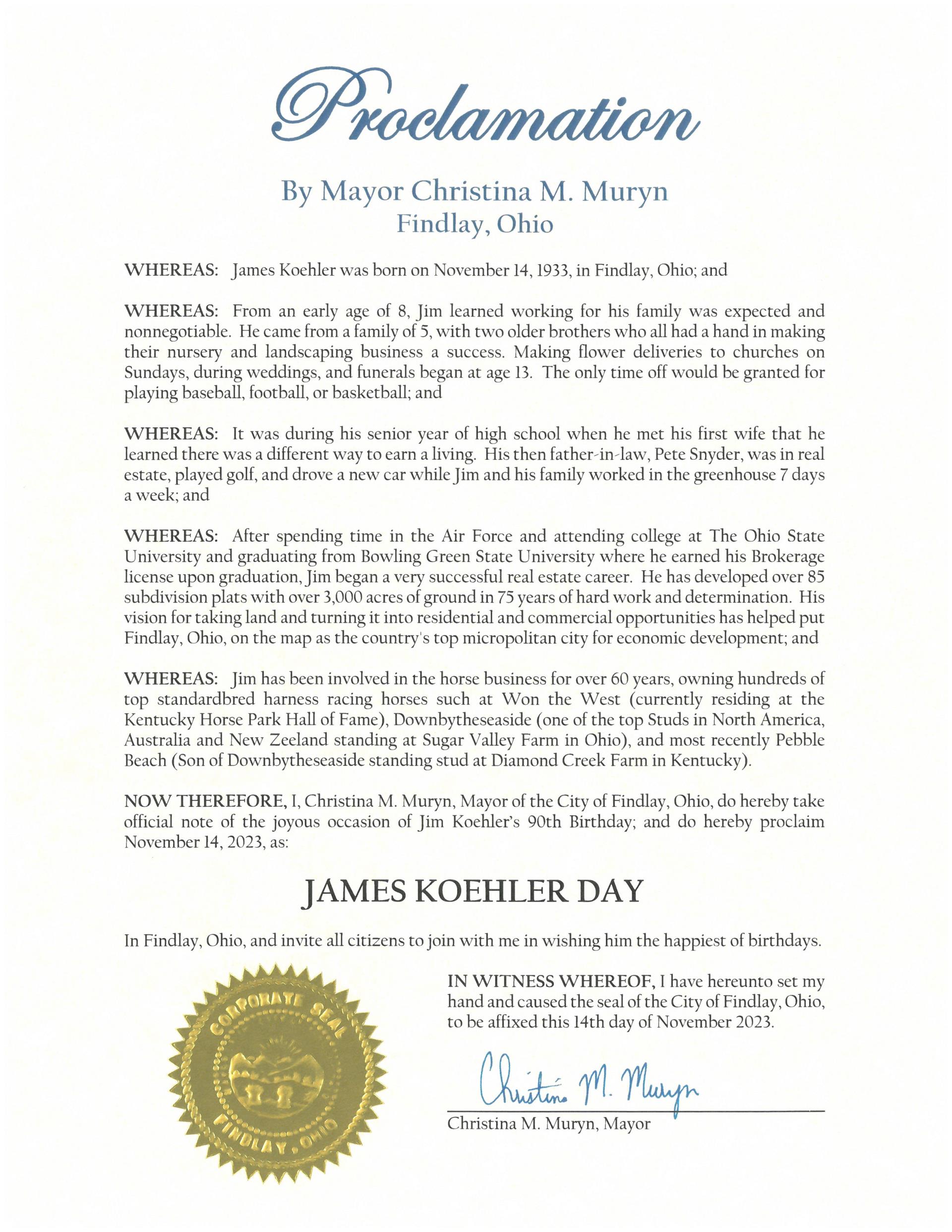 2023.11.14.James Koehler Day Proclamation