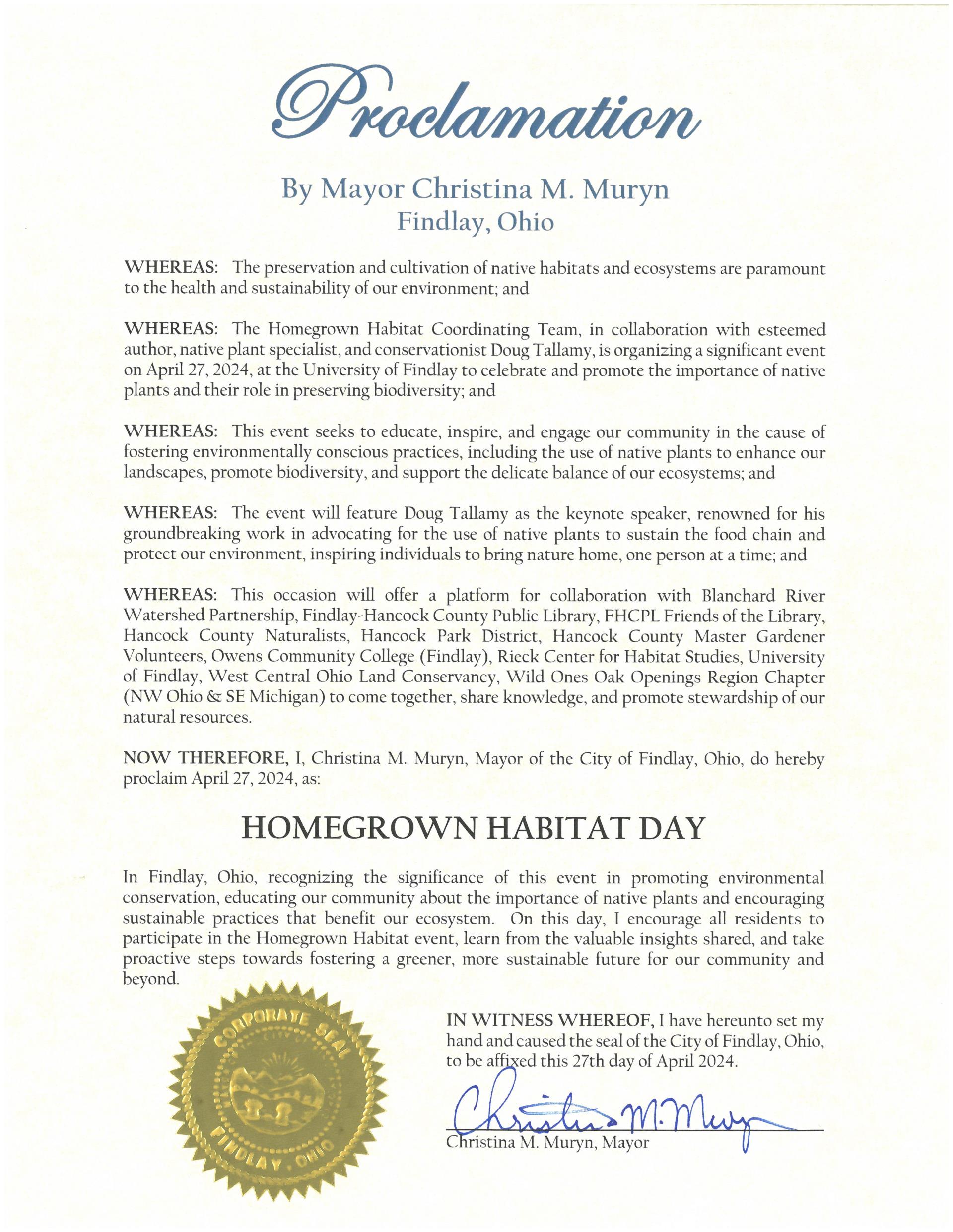 2024.04.27.Homegrown Habitat Day Proclamation