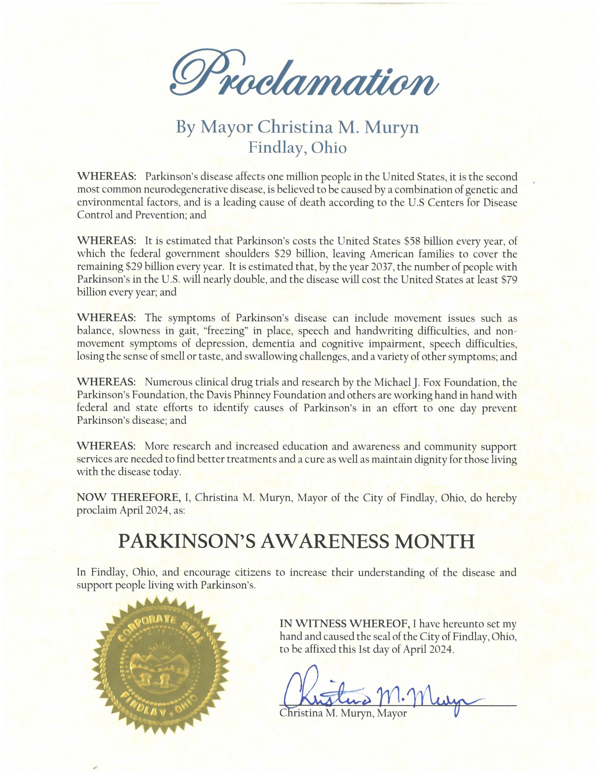 2024.04.Parkinson's Awareness Month Proclamation