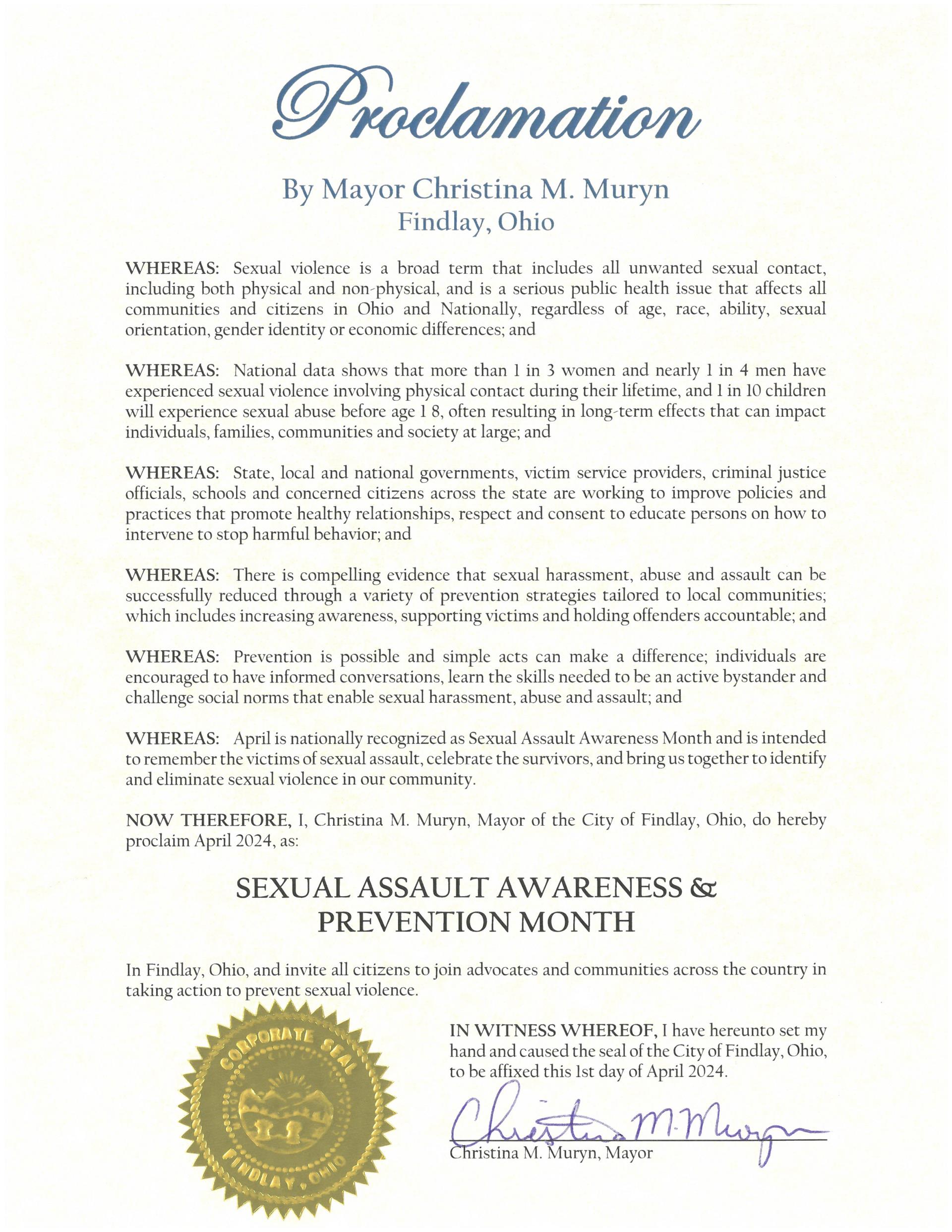 2024.04.Sexual Assualt Awareness and Prevention Month Proclamation