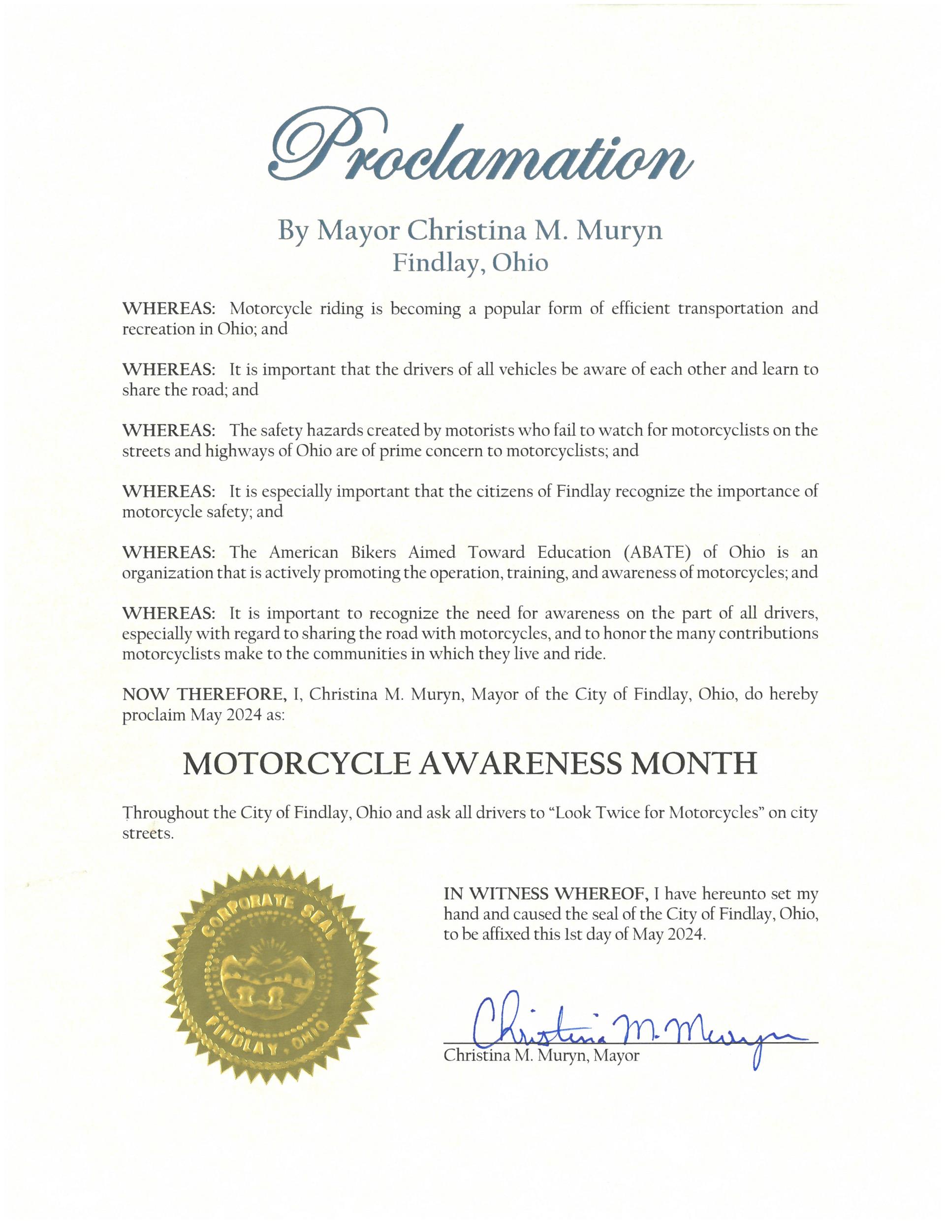 2024.05.Motorcycle Awareness Month Proclamation