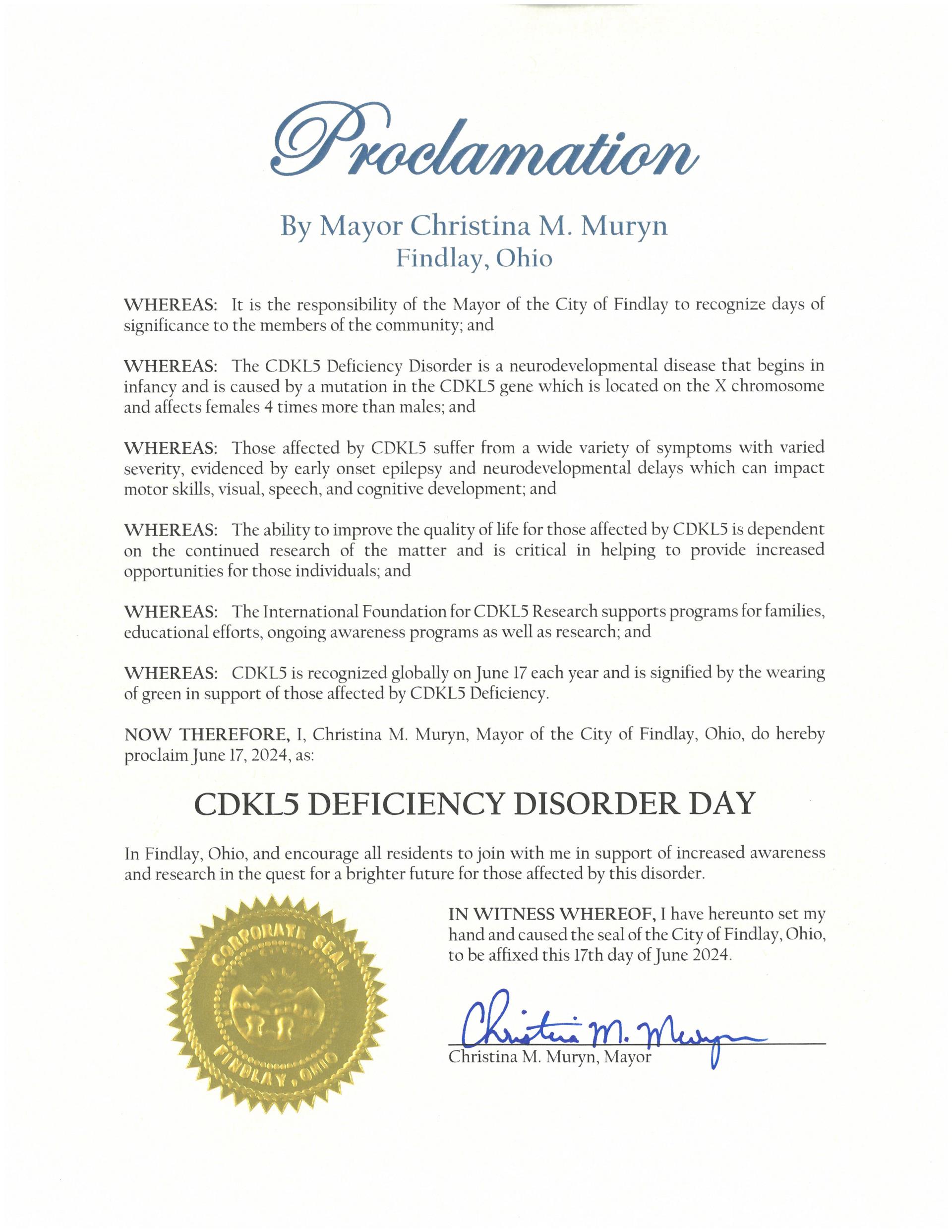 2024.06.17.CDKL5 Deficiency Disorder Day Proclamation