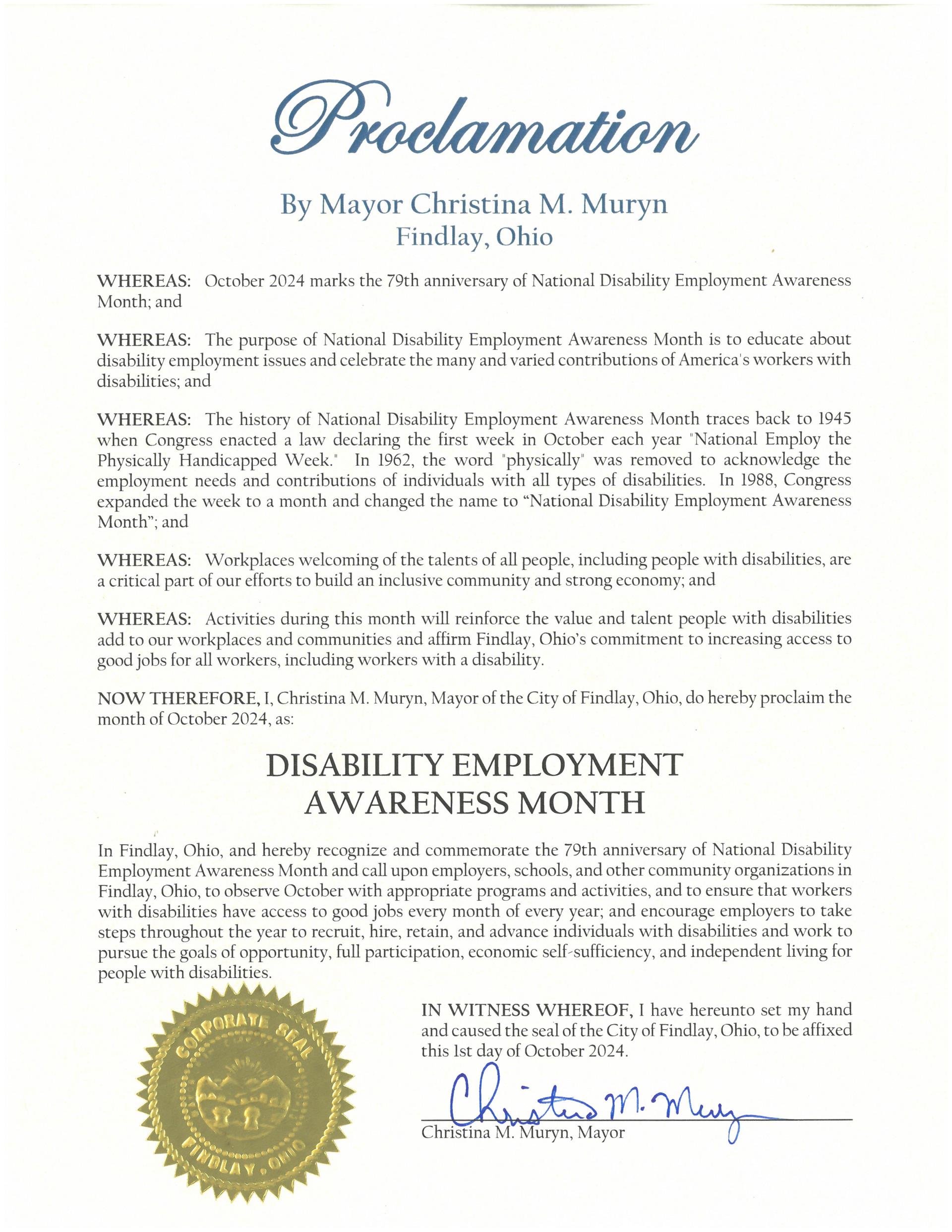 2024.10.Disability Employment Awareness Month Proclamation