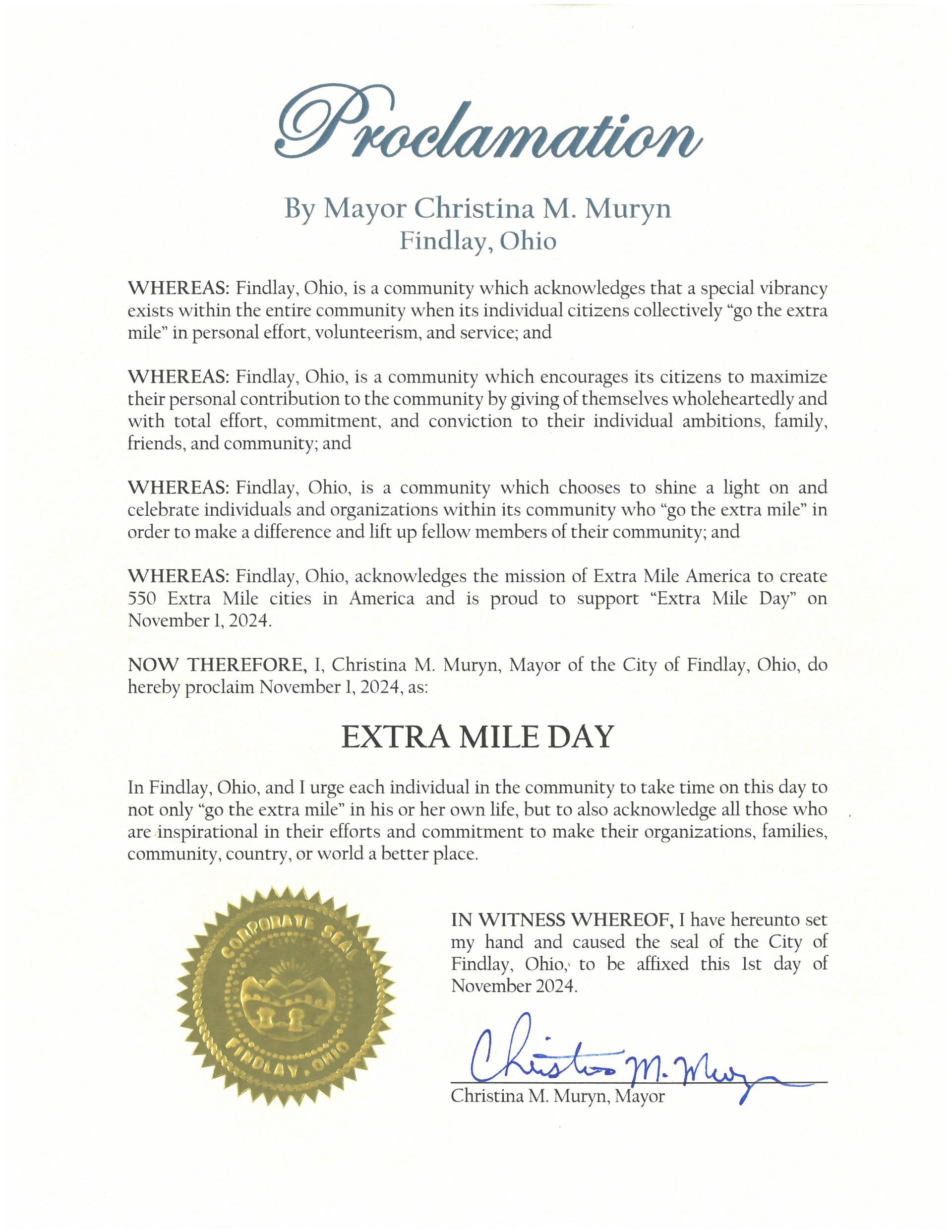 2024.11.01.Extra Mile Day Proclamation